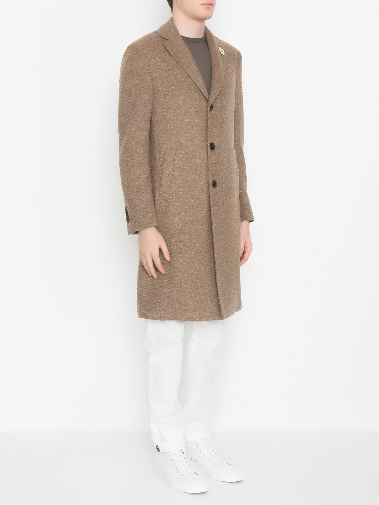 Однобортное пальто из кашемира и шерсти LARDINI  –  МодельВерхНиз  – Цвет:  Коричневый