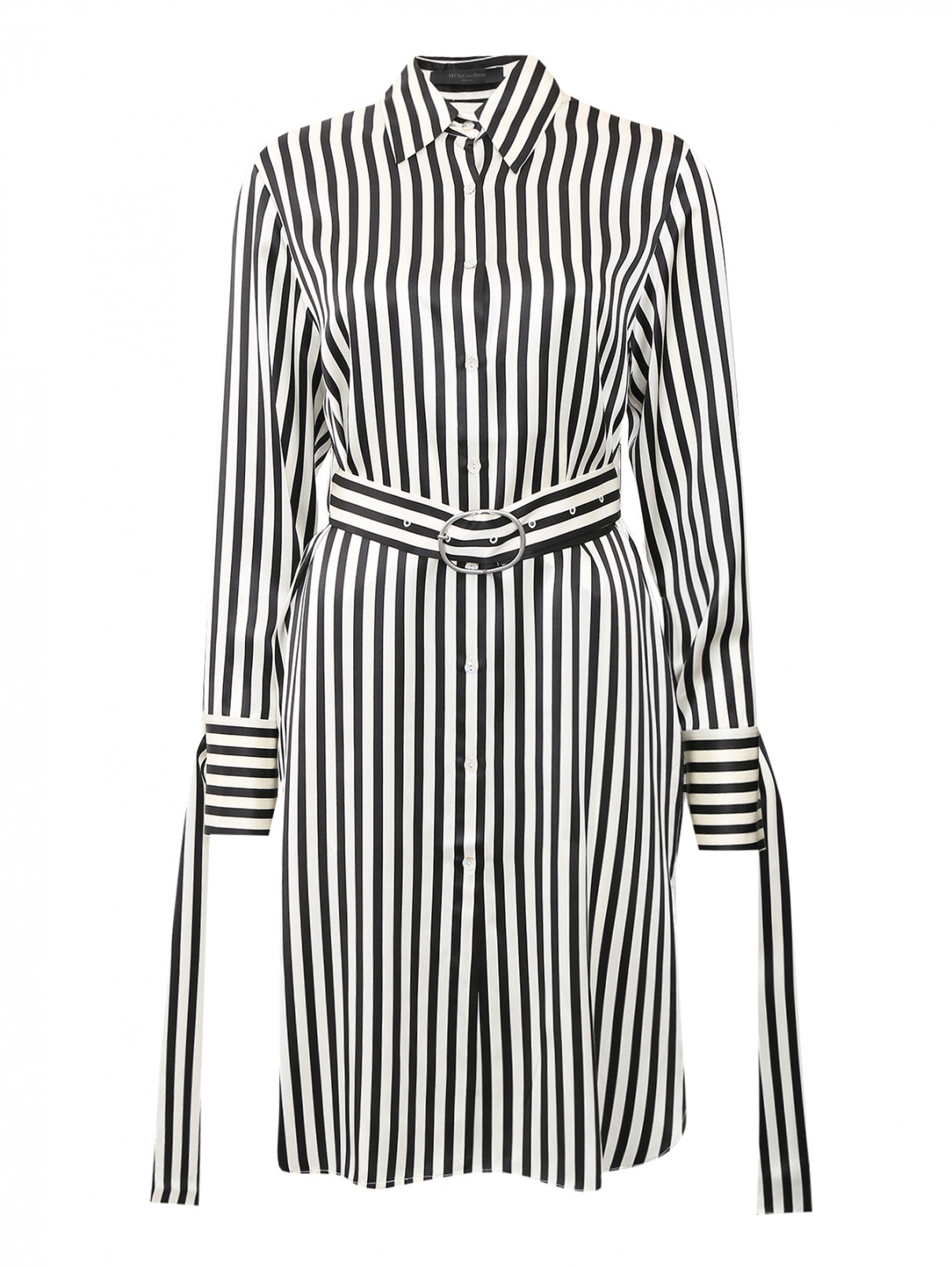 Платье-рубашка из шелка с узором "полоска" Mo&Co  –  Общий вид  – Цвет:  Черный