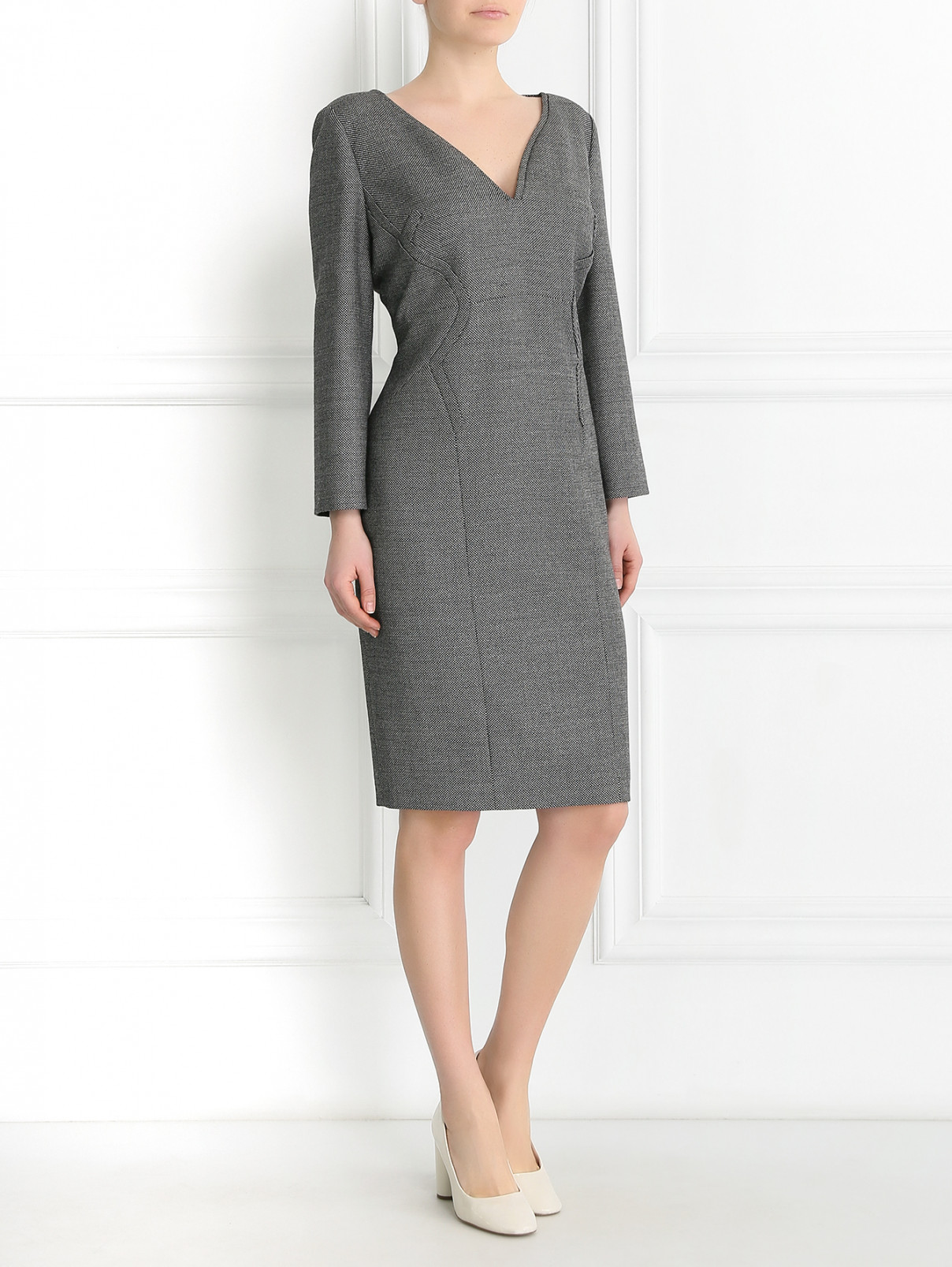 Платье из шерсти с длинным рукавом Antonio Berardi  –  Модель Общий вид  – Цвет:  Серый