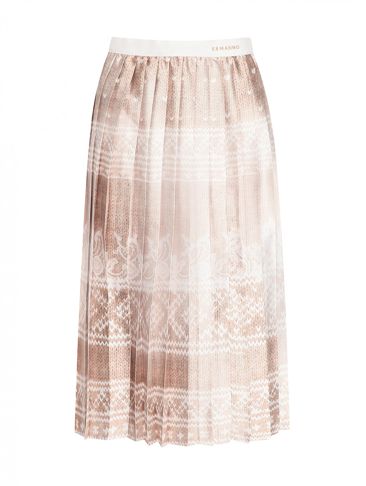 Плиссированная юбка с узором Ermanno Firenze  –  Общий вид  – Цвет:  Бежевый