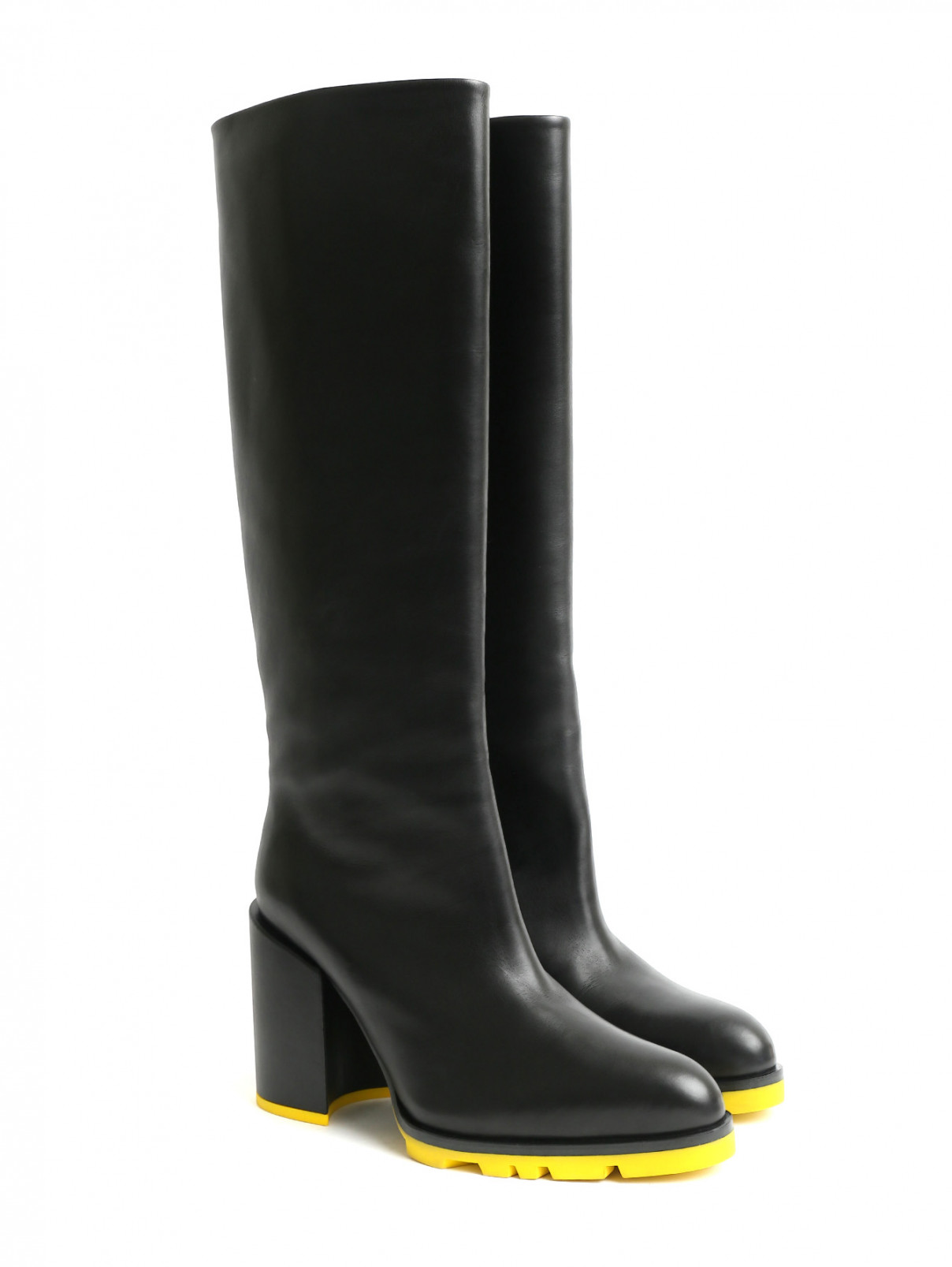 Сапоги на устойчивом каблуке с контрастной подошвой Jil Sander  –  Общий вид  – Цвет:  Черный