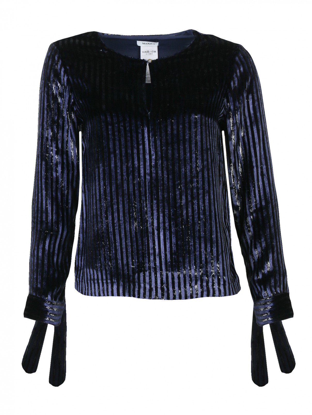 Блуза из бархата с узором "полоска" Max&Co  –  Общий вид  – Цвет:  Синий