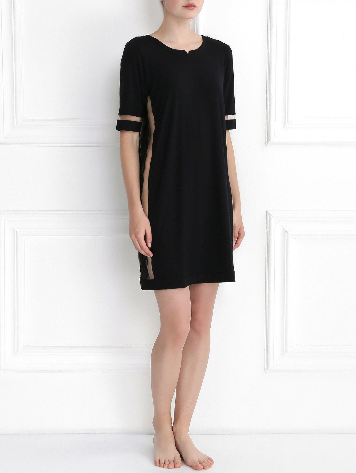 Сорочка из модала с кружевными вставками La Perla  –  Модель Общий вид  – Цвет:  Черный