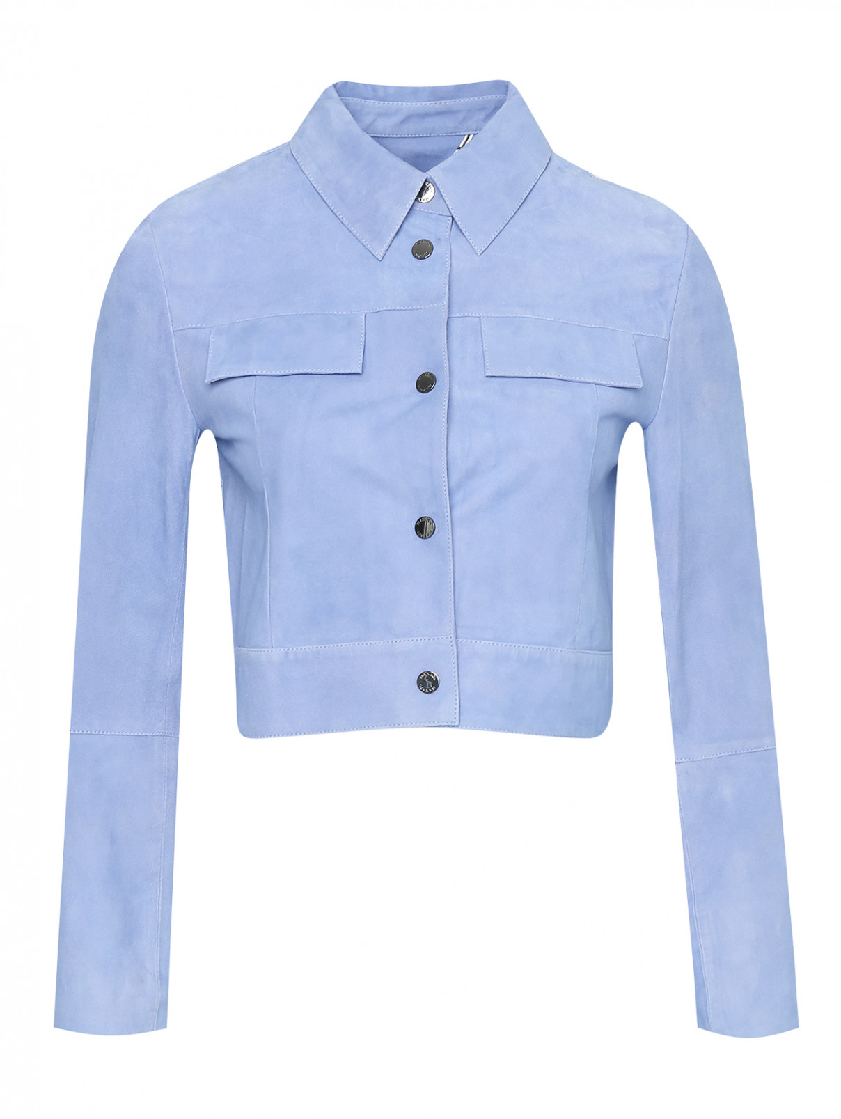 Укороченная куртка из замши с карманами Max&Co  –  Общий вид  – Цвет:  Синий
