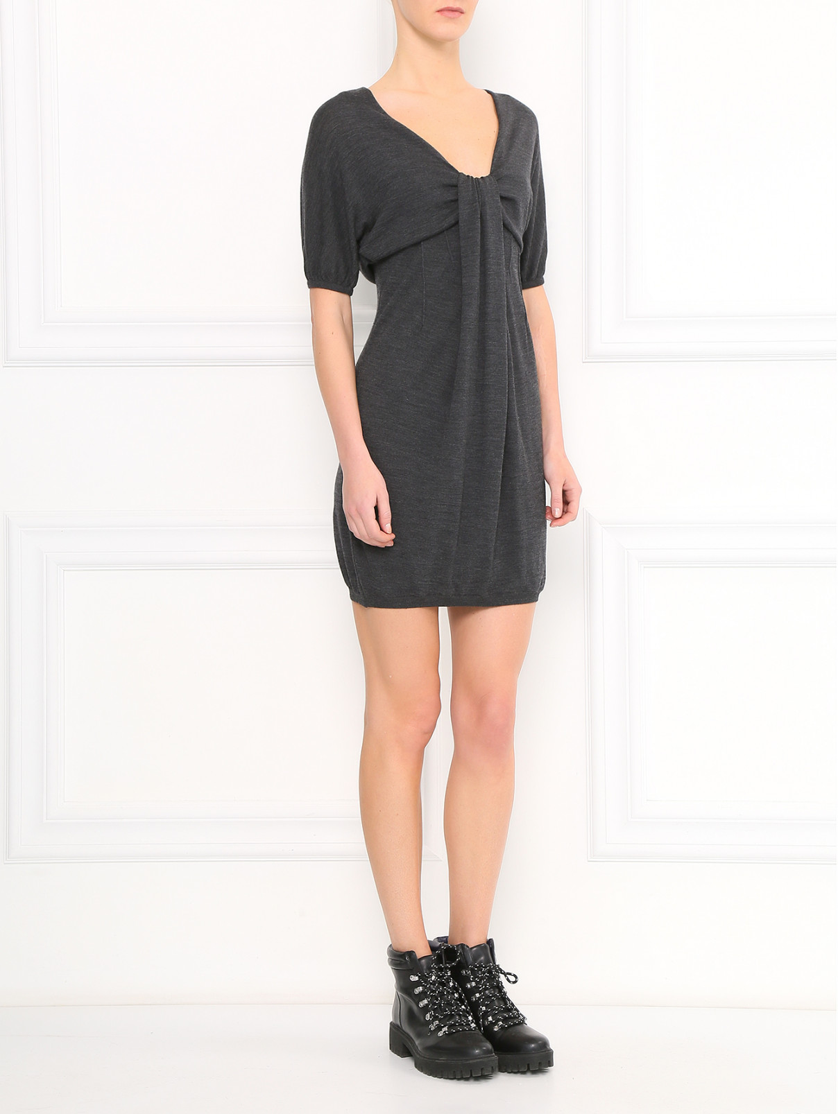 Платье из шерсти с драпировкой Moschino  –  Модель Общий вид  – Цвет:  Серый