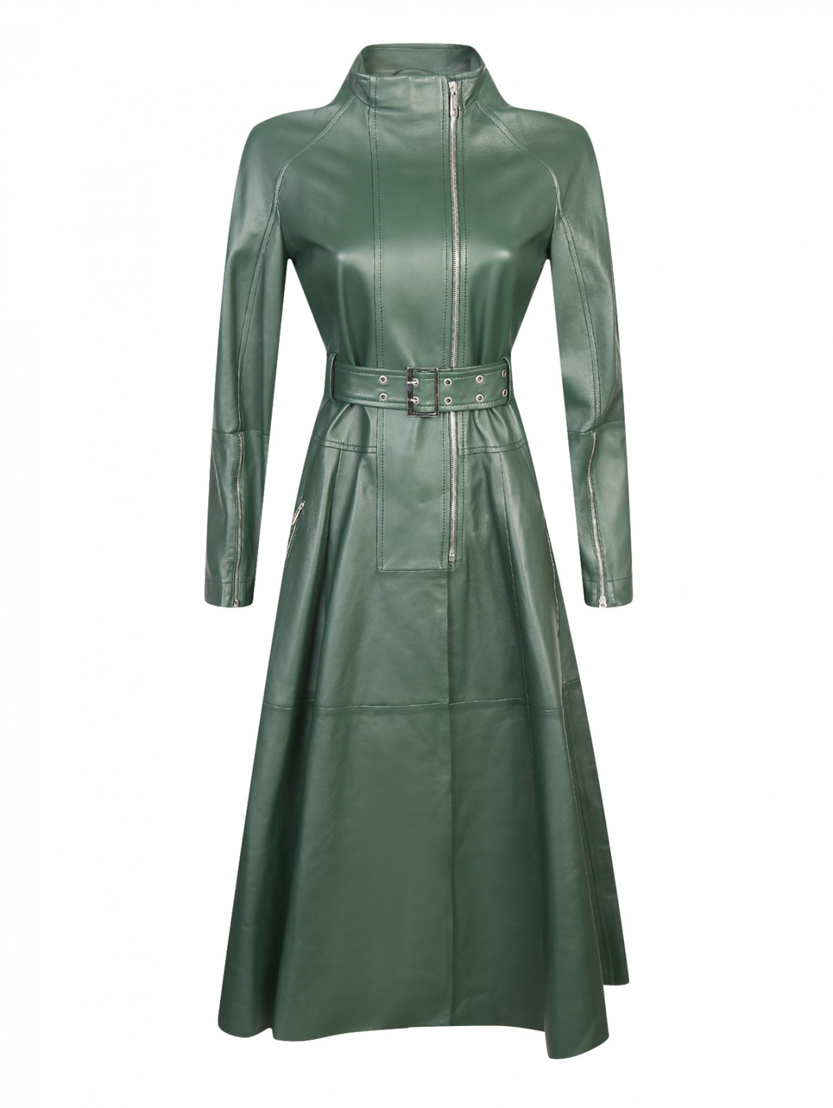 Платье из кожи под пояс Sportmax  –  Общий вид  – Цвет:  Зеленый