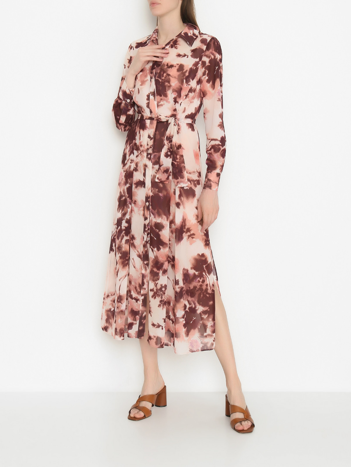 Платье с поясом и разрезами PennyBlack  –  МодельОбщийВид  – Цвет:  Коричневый