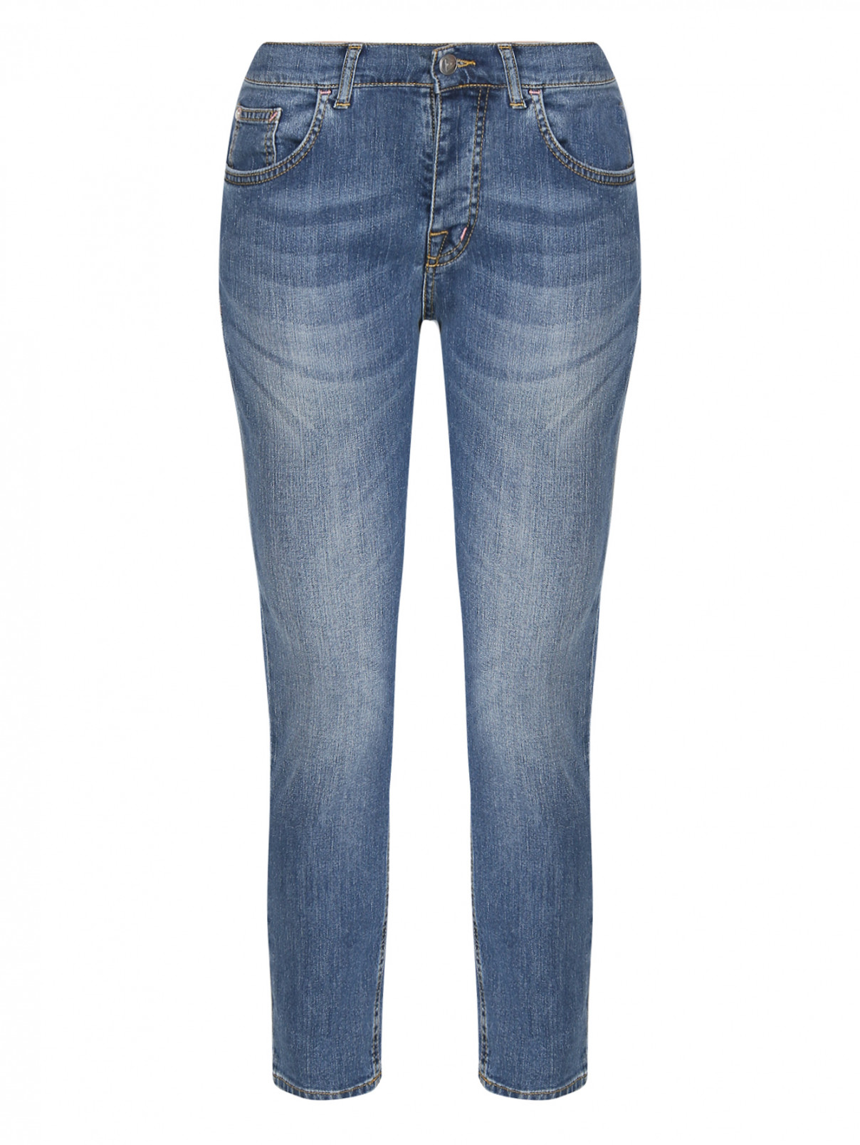 Укороченные джинсы с потертостями Ice Play  –  Общий вид  – Цвет:  Синий