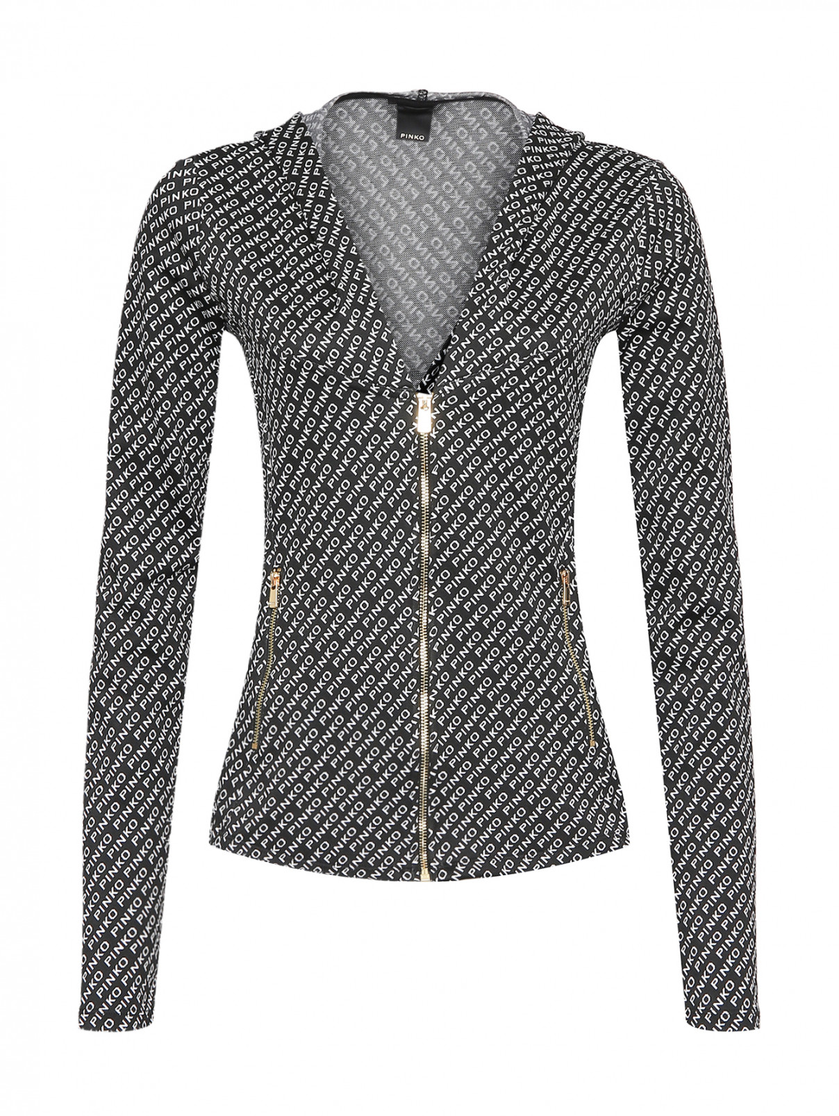 Трикотажная блуза на молнии с капюшоном PINKO  –  Общий вид  – Цвет:  Черный