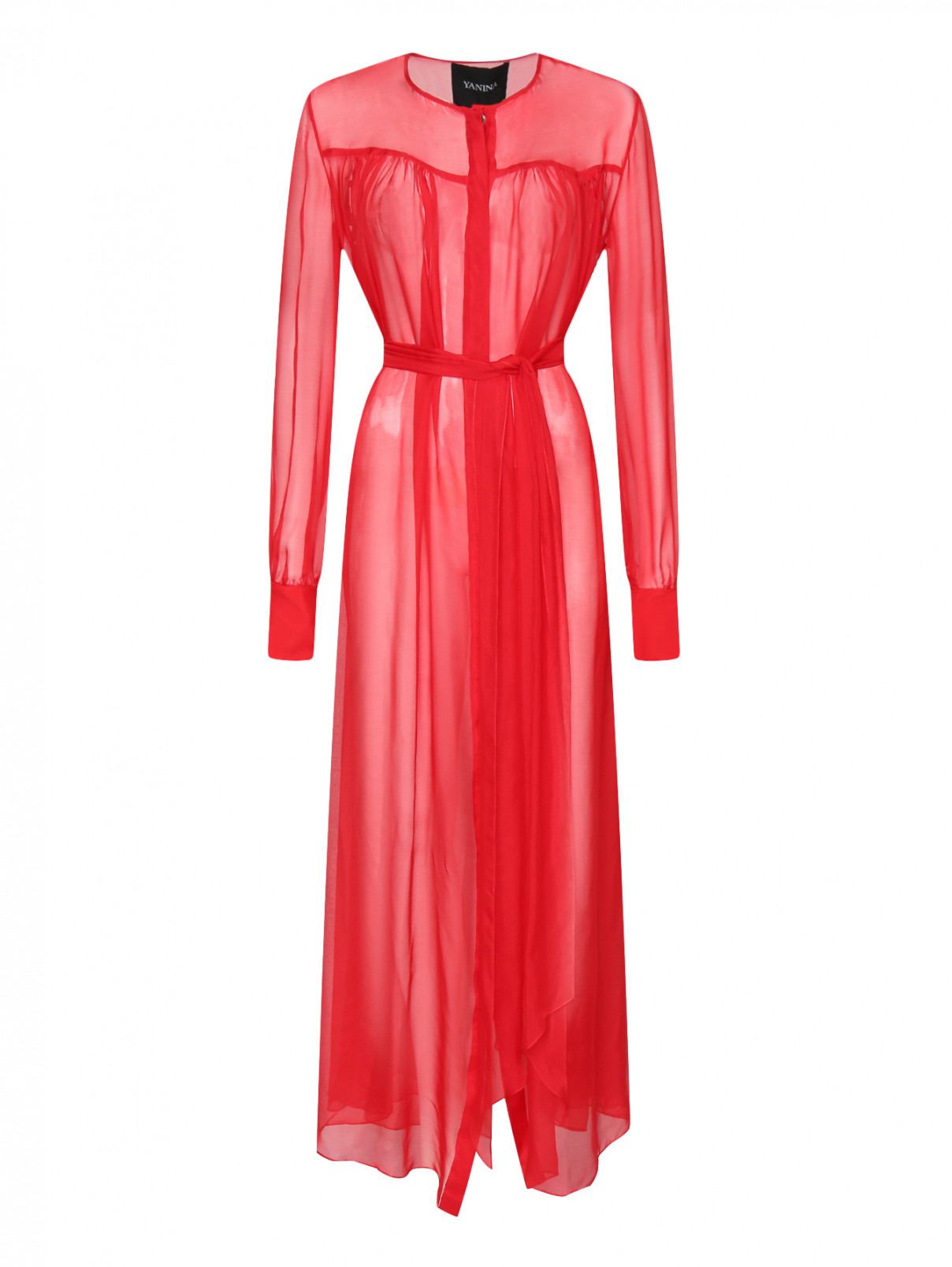 Платье макси из шелка с поясом Yanina  –  Общий вид  – Цвет:  Красный