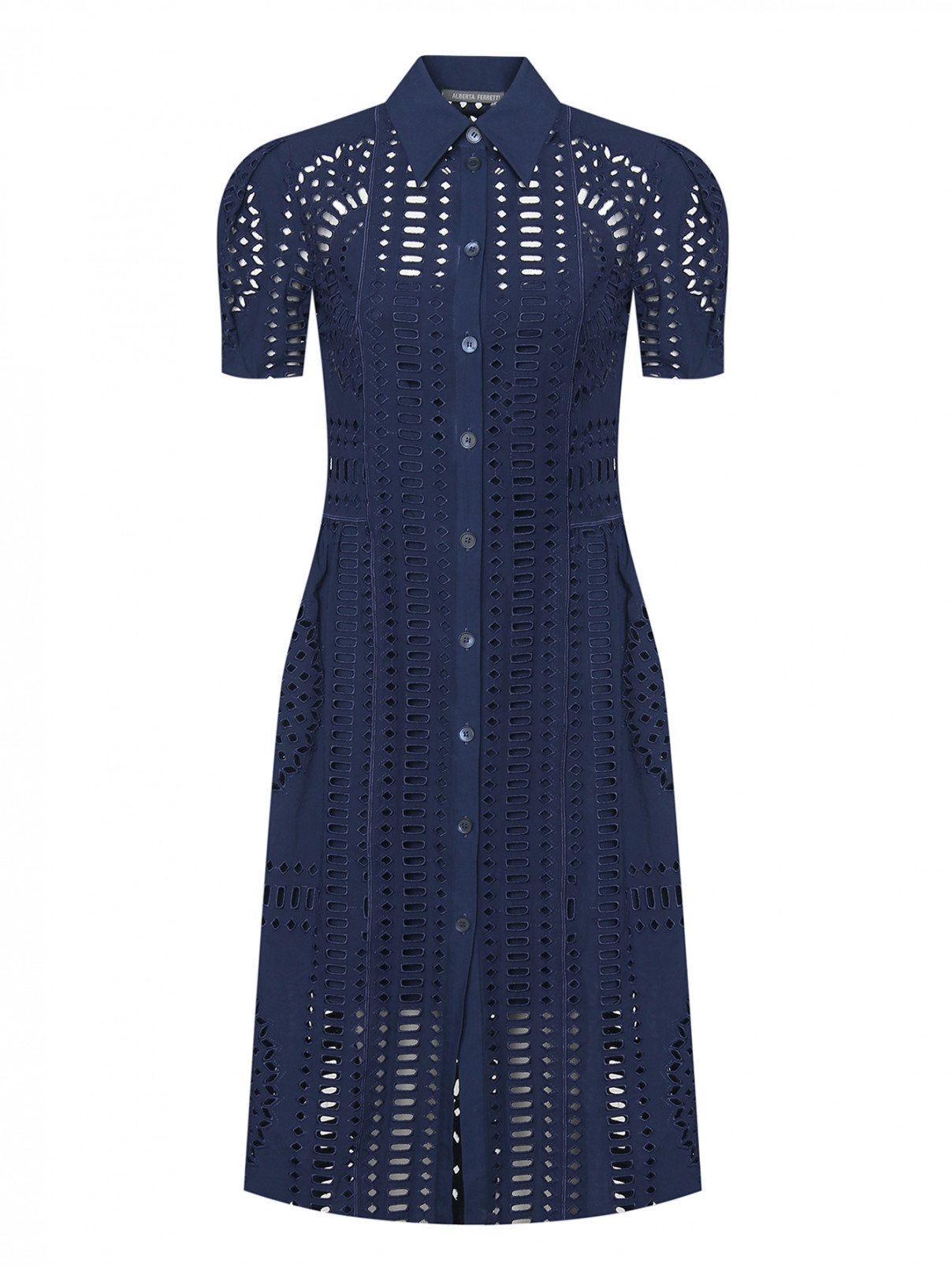 Платье с вышивкой ришелье Alberta Ferretti  –  Общий вид  – Цвет:  Синий