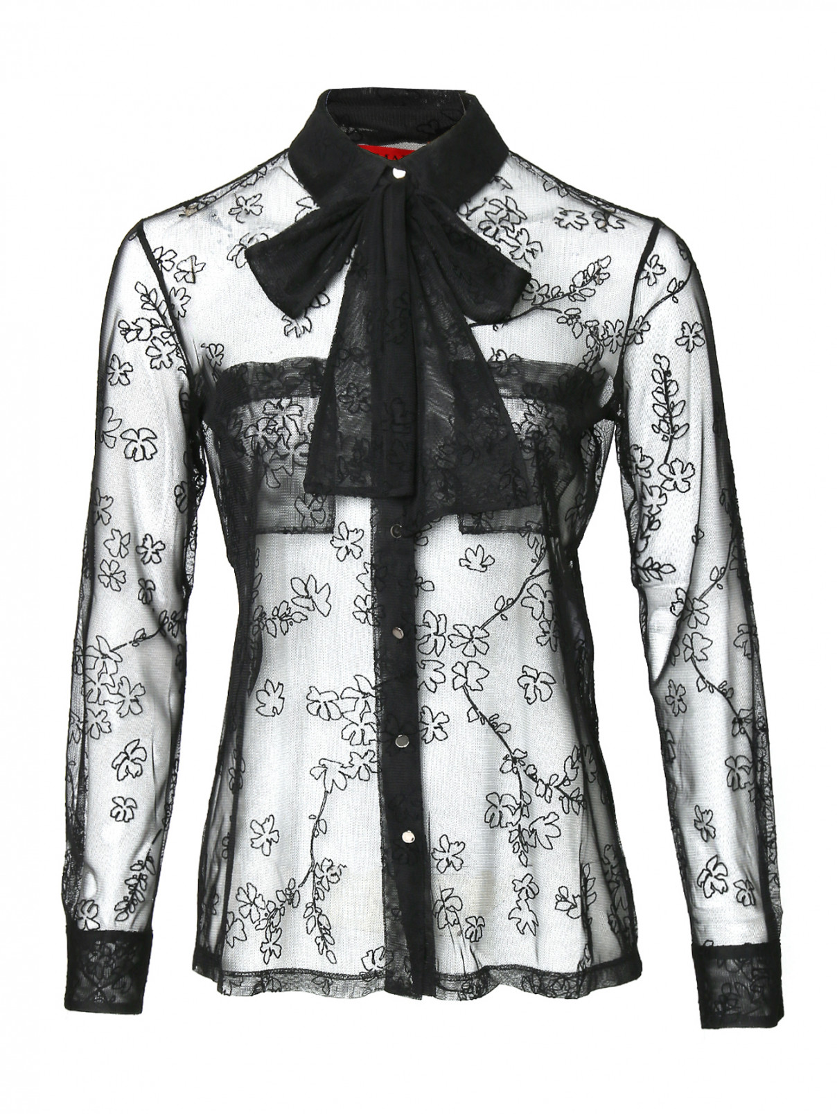 Блуза из вискозы и шелка с вышивкой Max&Co  –  Общий вид  – Цвет:  Черный