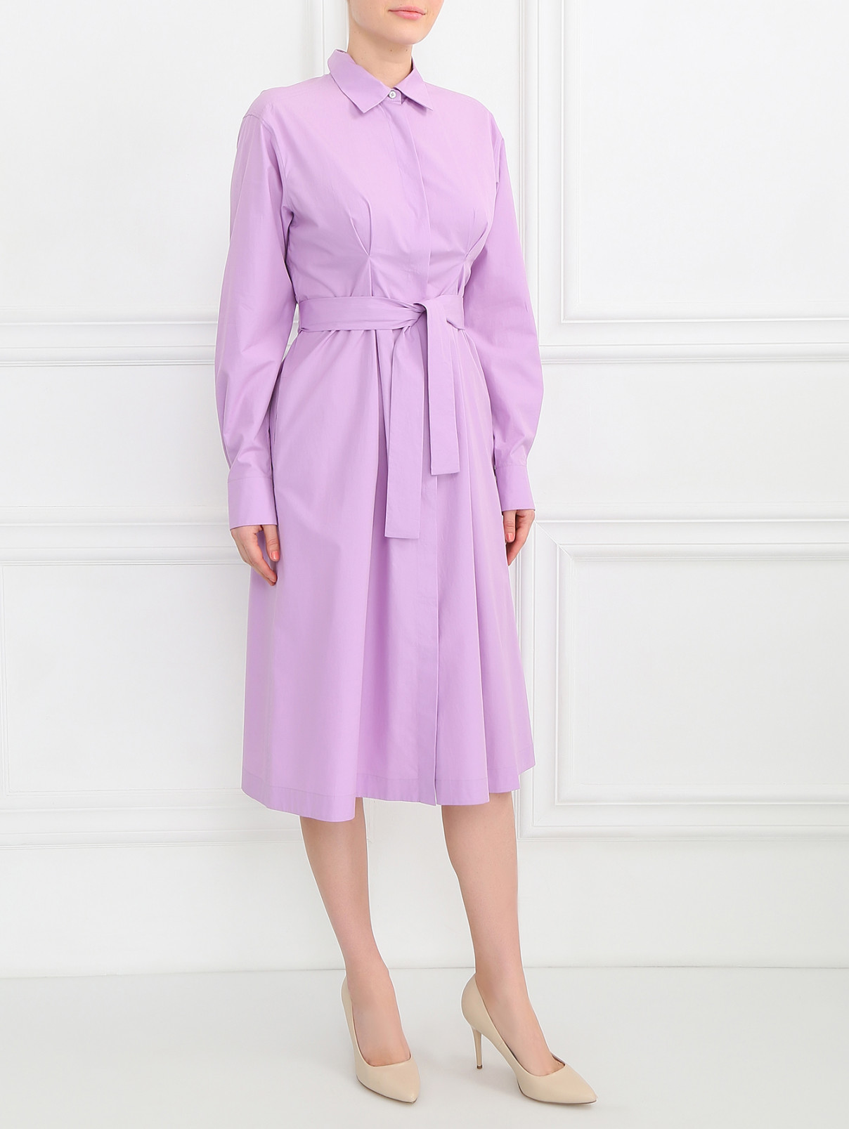 Платье-рубашка из хлопка Jil Sander  –  Модель Общий вид  – Цвет:  Фиолетовый