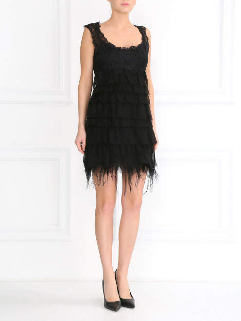 Кружевное платье-мини из шелка с отделкой из перьев Alberta Ferretti - Модель Общий вид