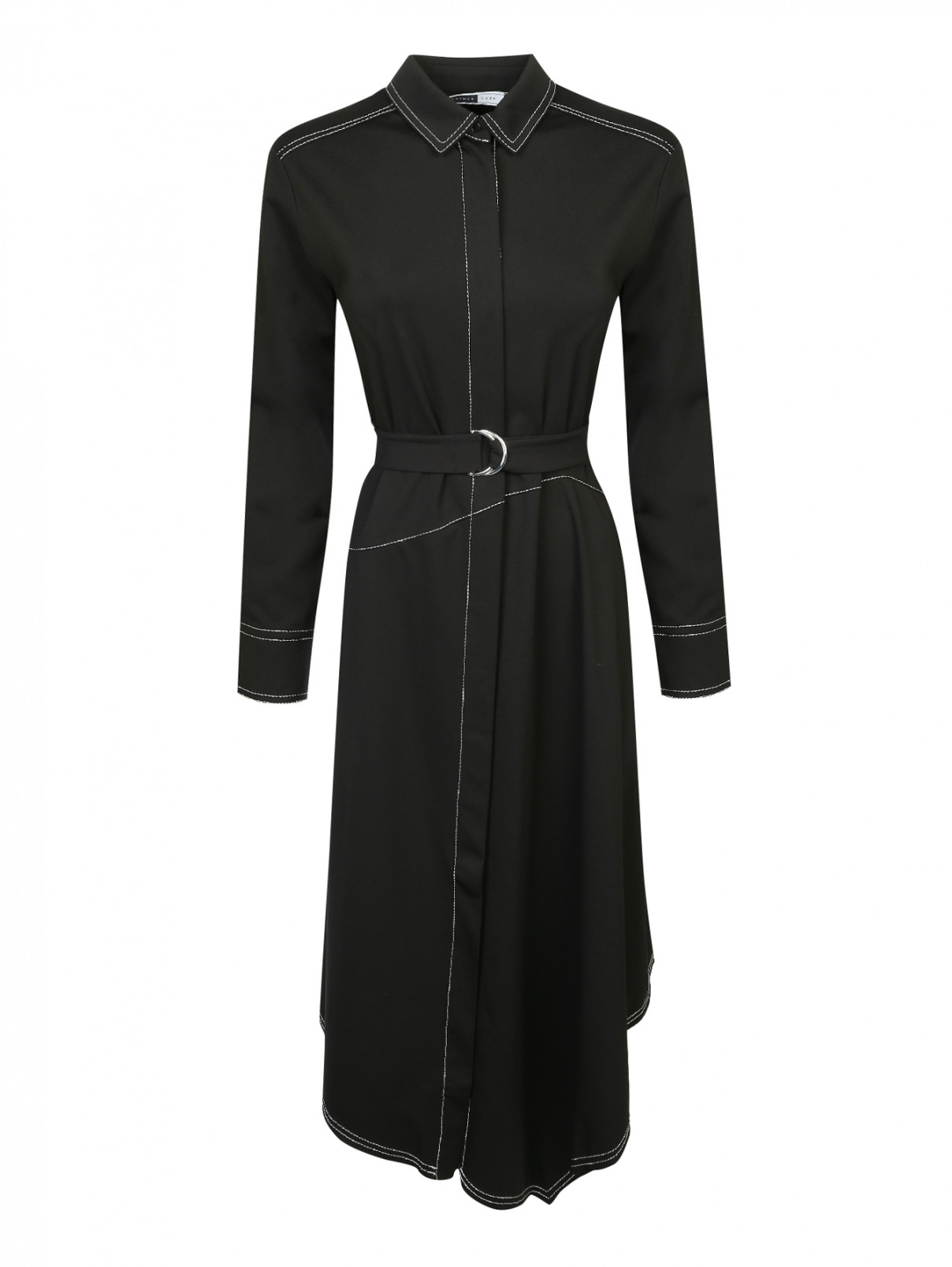 Платье-рубашка, из хлопка, с контрастной строчкой Sportmax  –  Общий вид  – Цвет:  Черный