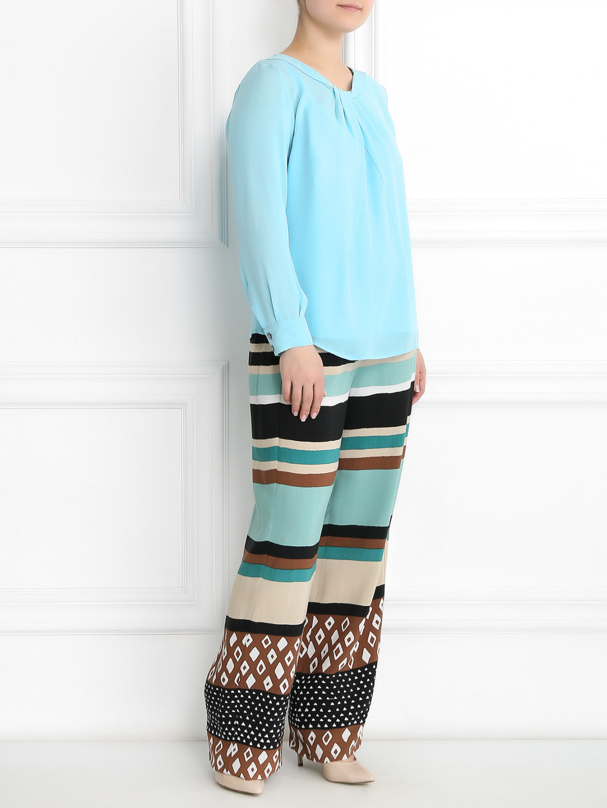 Блуза из шелка с драпировкой Marina Rinaldi  –  Модель Общий вид  – Цвет:  Синий