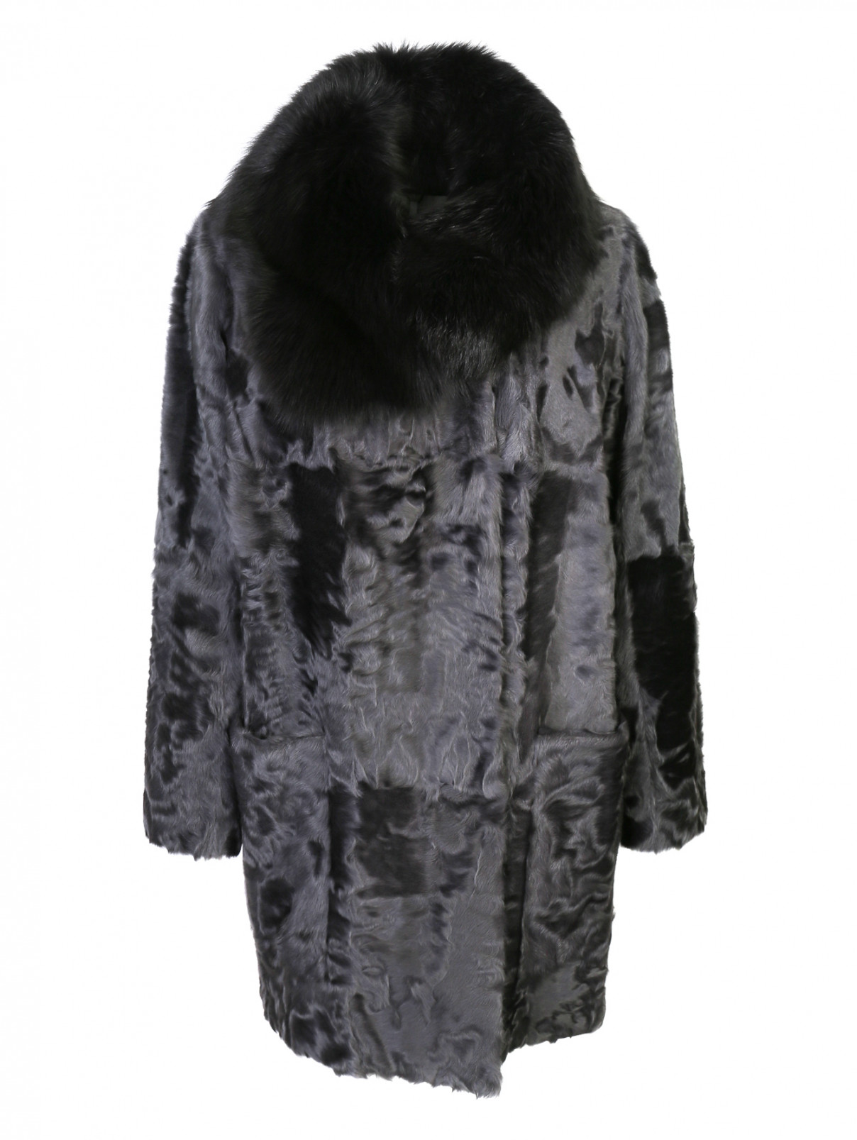 Шуба прямого кроя с карманами Yves Salomon  –  Общий вид  – Цвет:  Серый