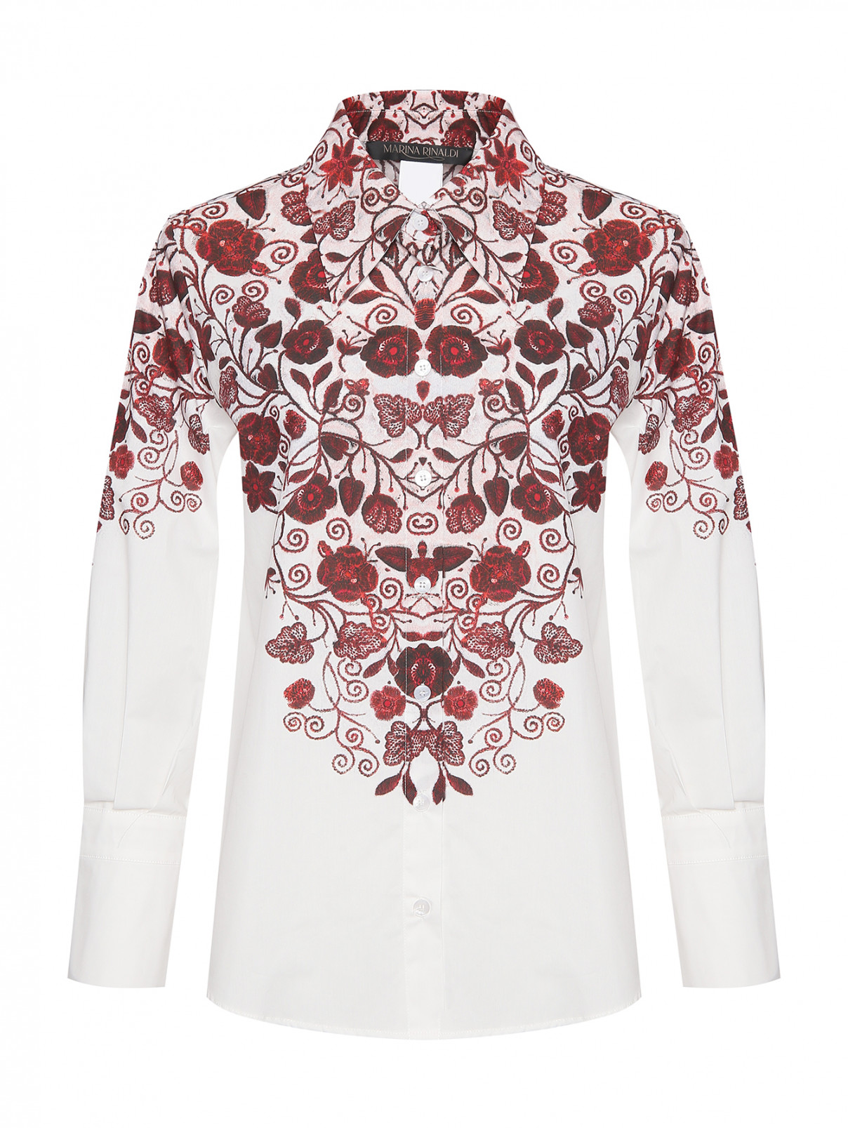 Рубашка из хлопка с узором Marina Rinaldi  –  Общий вид  – Цвет:  Белый