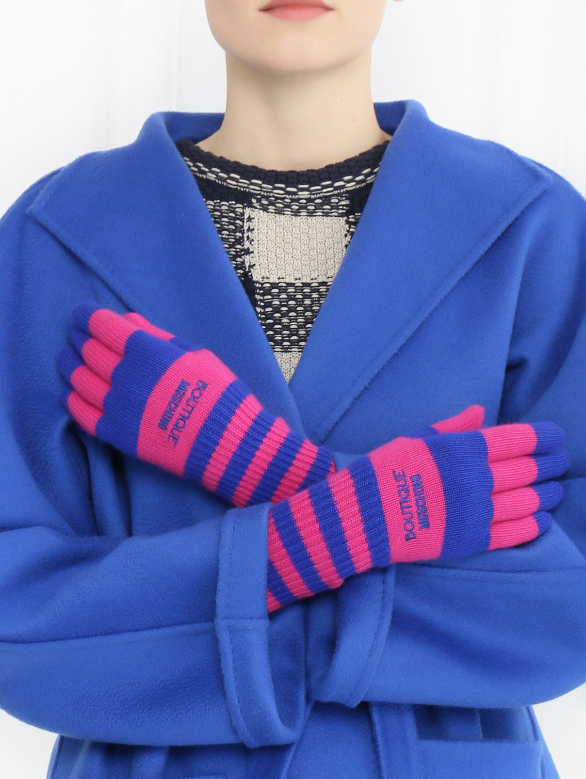 Перчатки из смешанной шерсти с узором "полоска" Moschino Boutique  –  Модель Общий вид  – Цвет:  Узор