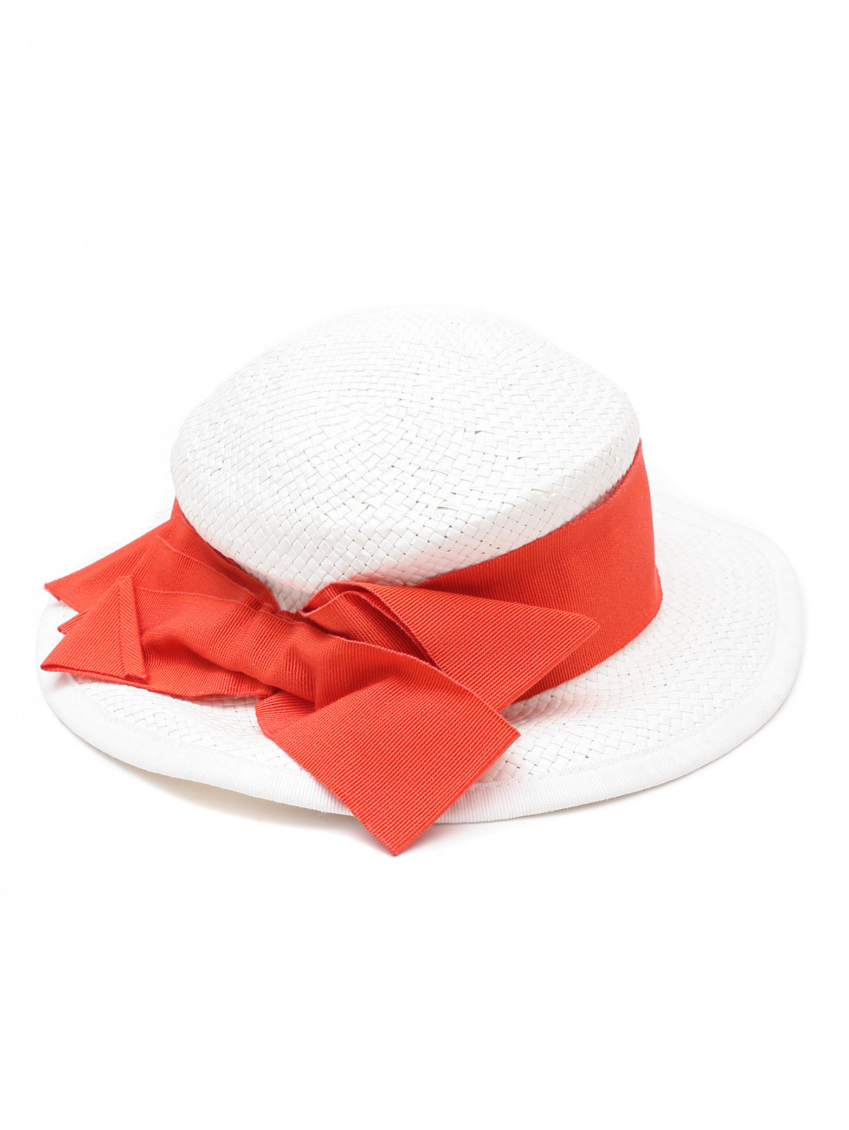 Шляпка из соломы с контрастной лентой MiMiSol  –  Общий вид  – Цвет:  Белый