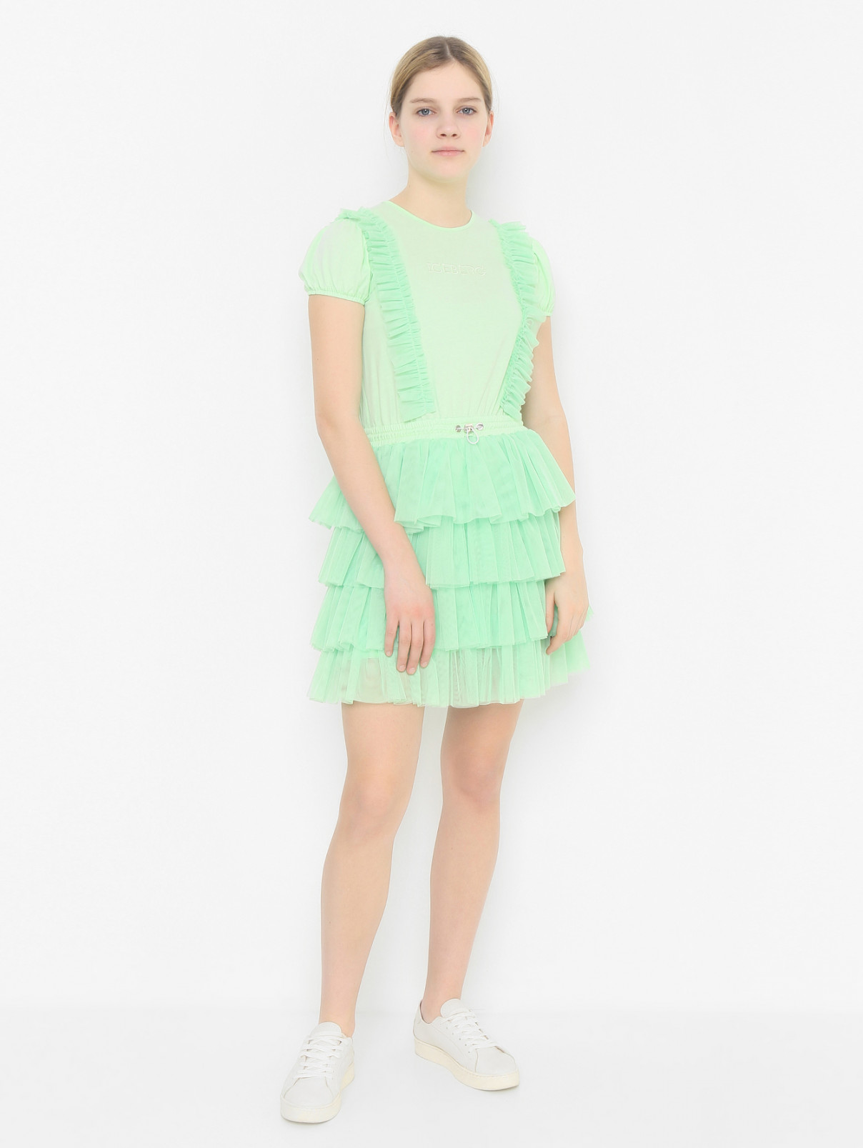 Платье из трикотажа с сеткой Iceberg  –  МодельОбщийВид  – Цвет:  Зеленый