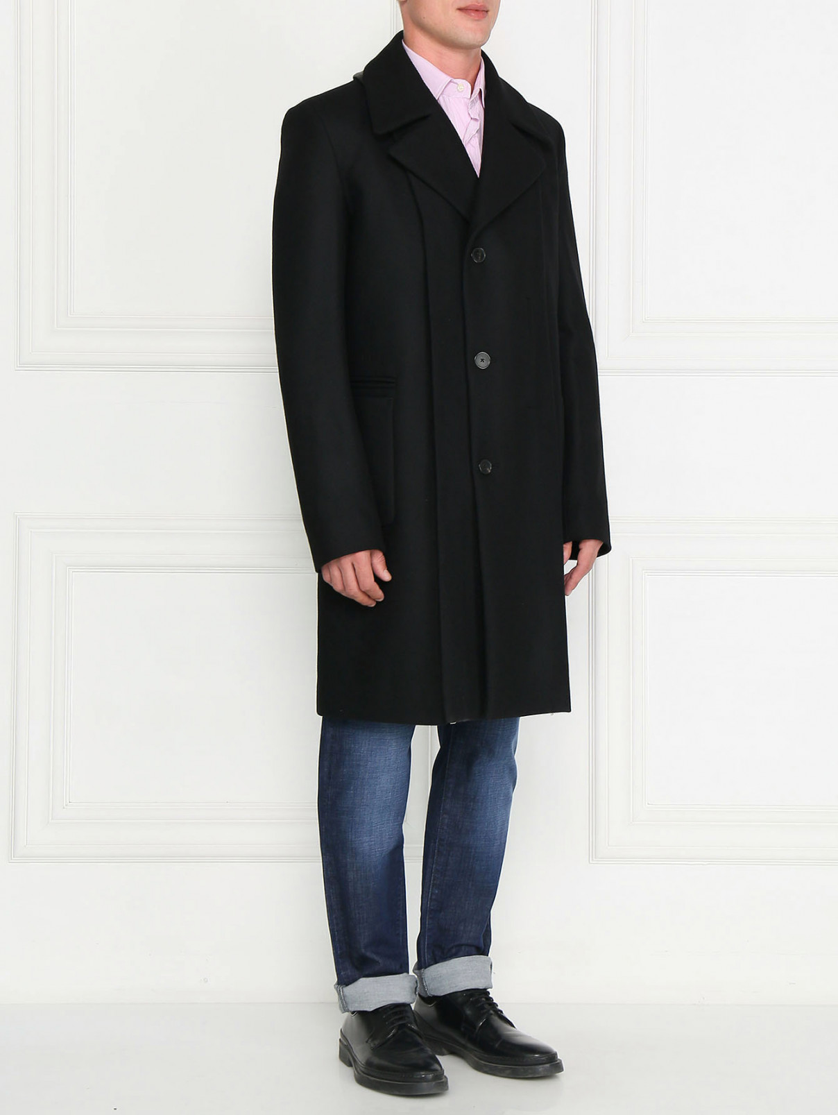 Пальто двубортное из шерсти Jean Paul Gaultier  –  Модель Общий вид  – Цвет:  Черный