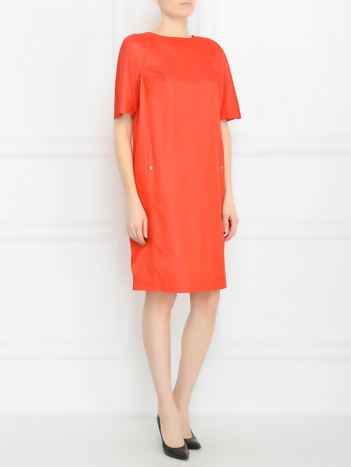 Платье из хлопка и шелка с боковыми карманами Chapurin  –  Модель Общий вид  – Цвет:  Красный