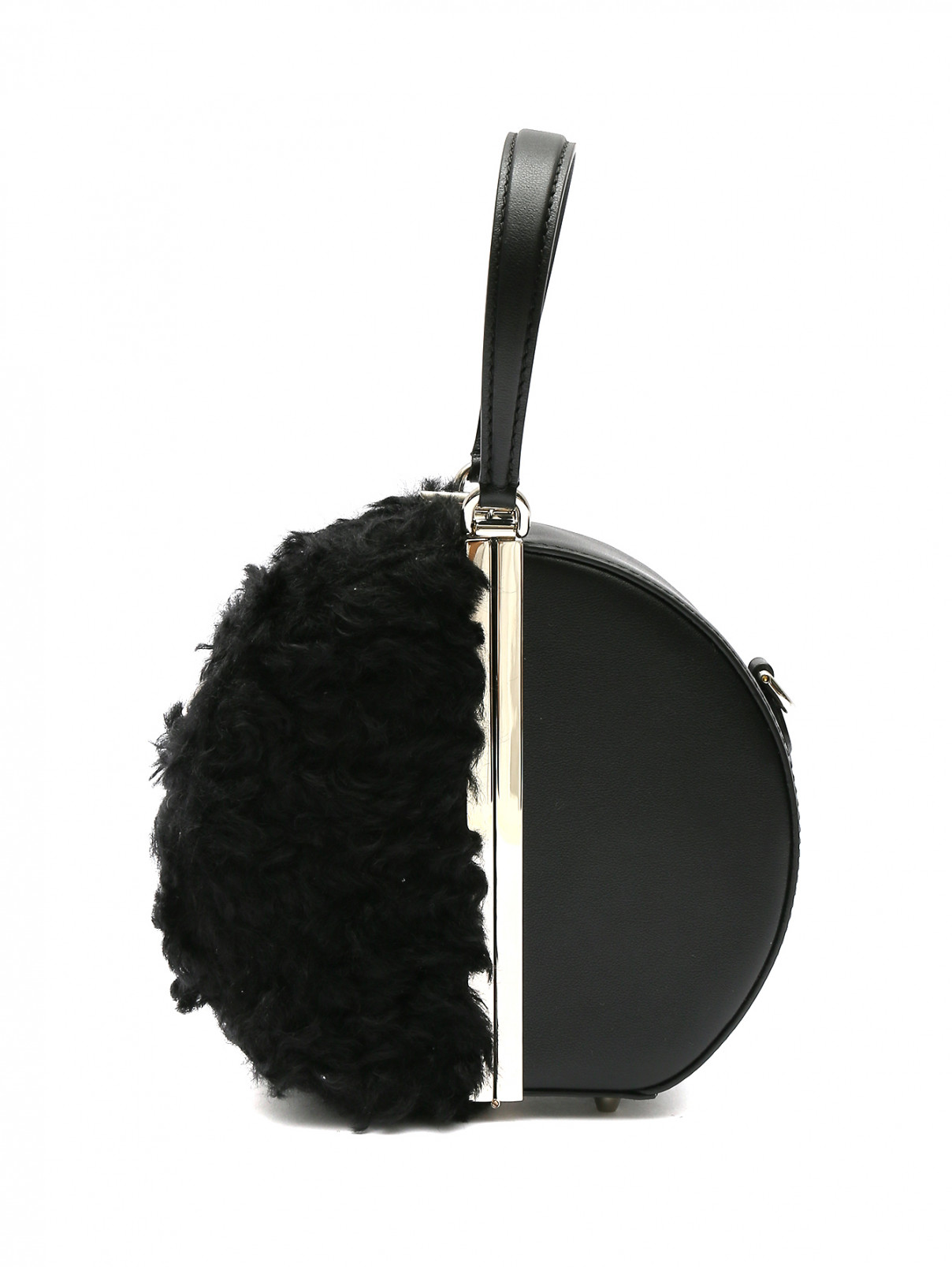 Сумка из кожи и мохера с длинным ворсом на цепочке Moschino  –  Общий вид  – Цвет:  Черный