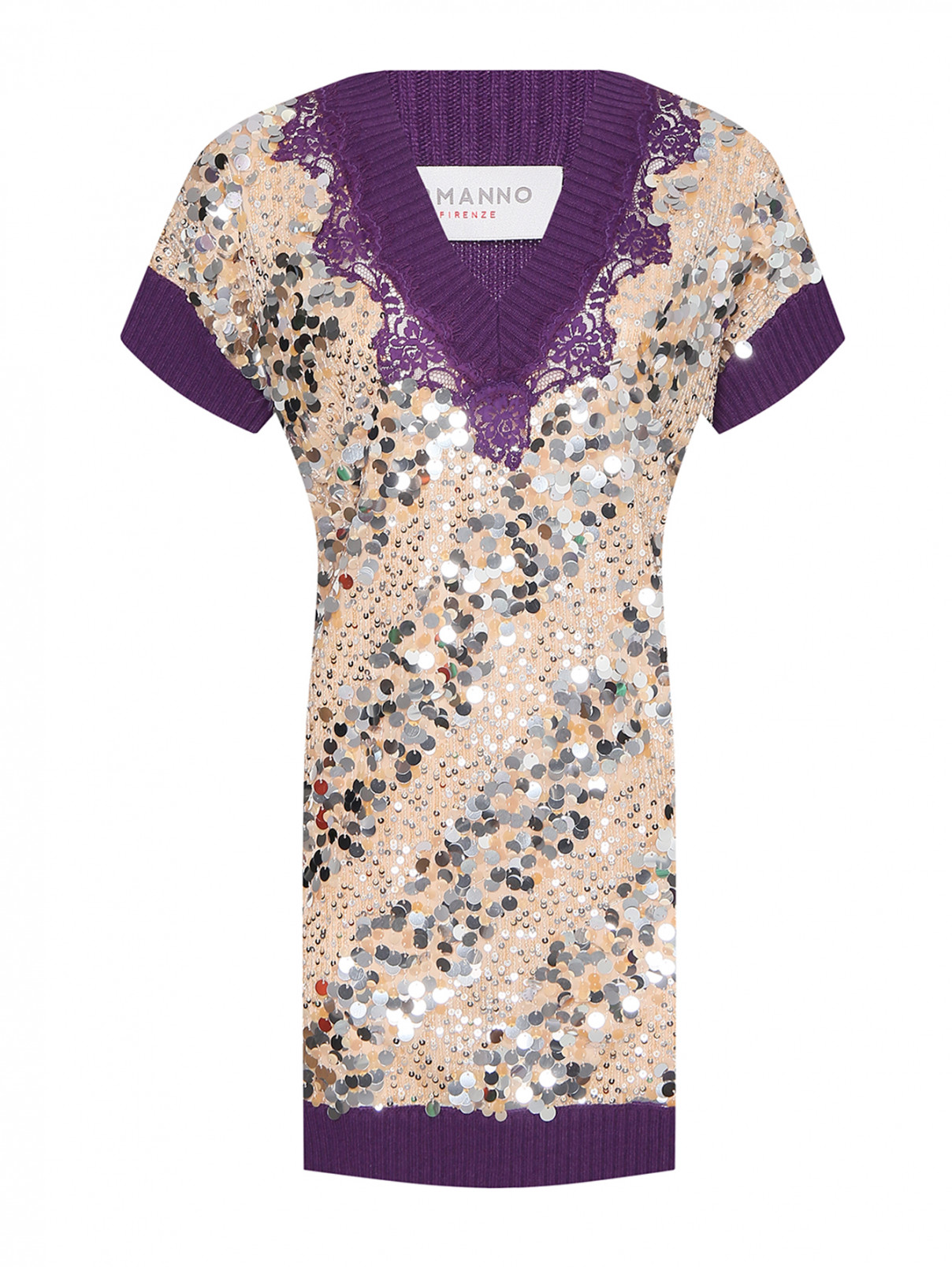 Платье из смешанной шерсти, декорированное паетками Ermanno Firenze  –  Общий вид  – Цвет:  Фиолетовый