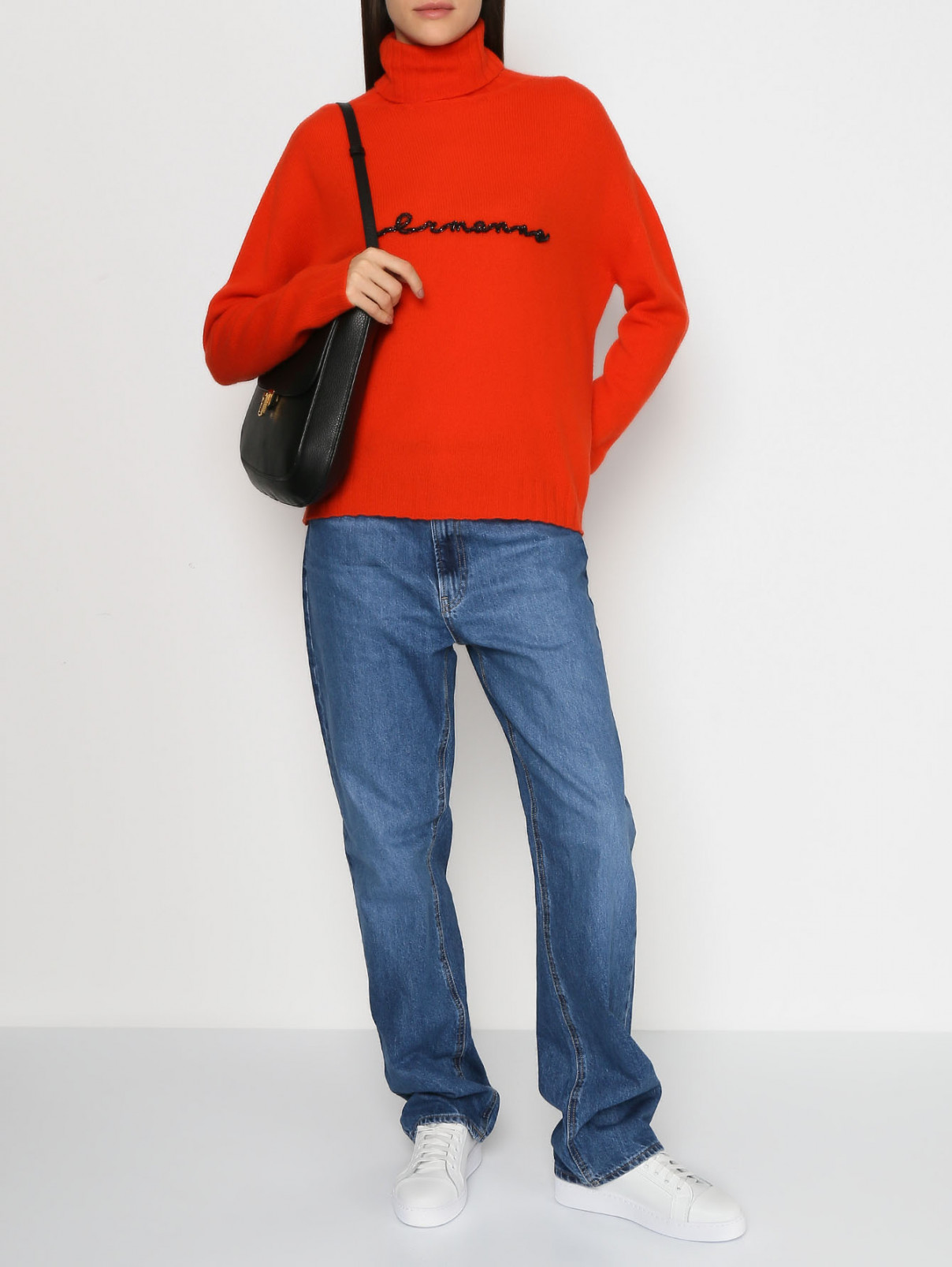 Свитер из шерсти и кашемира с логотипом Ermanno Firenze  –  МодельОбщийВид  – Цвет:  Оранжевый
