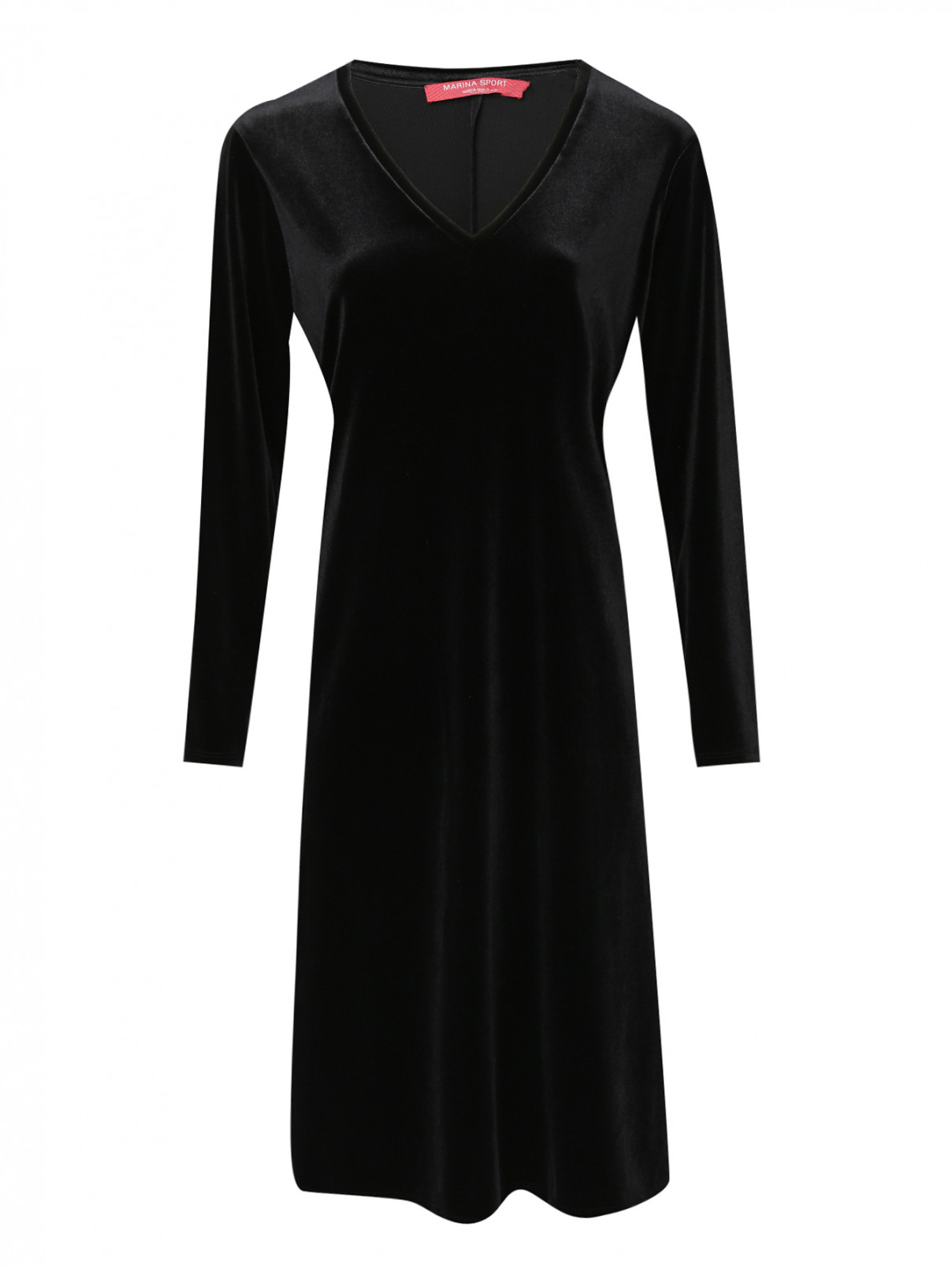 Платье однотонное с V-образным вырезом и карманами Marina Rinaldi  –  Общий вид  – Цвет:  Черный