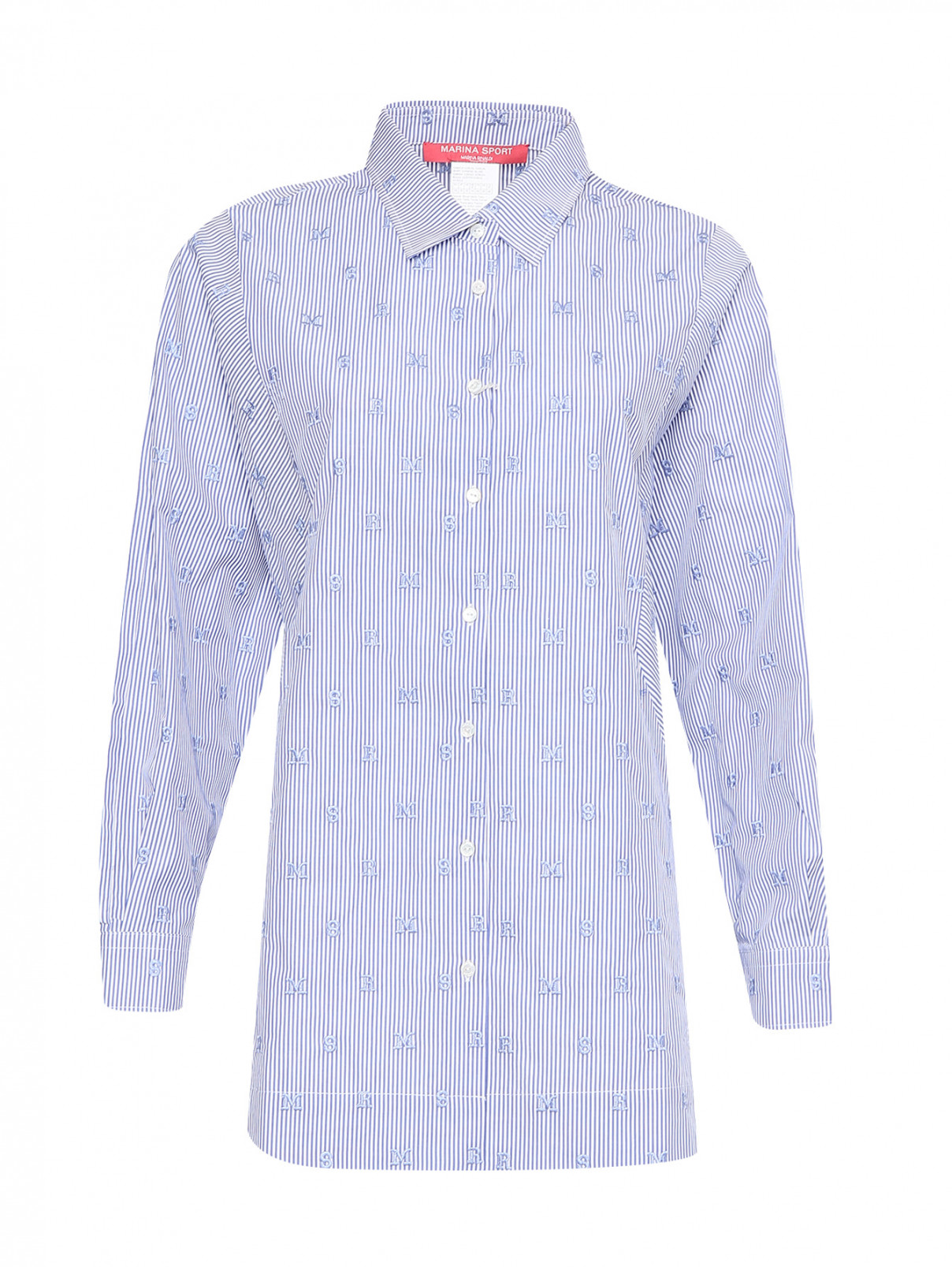 Рубашка из хлопка с узором и вышивкой Marina Rinaldi  –  Общий вид  – Цвет:  Синий