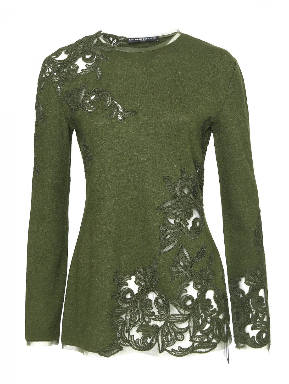 Джемпер из шерсти, шелка и кашемира с вышивкой Ermanno Scervino  –  Общий вид  – Цвет:  Зеленый