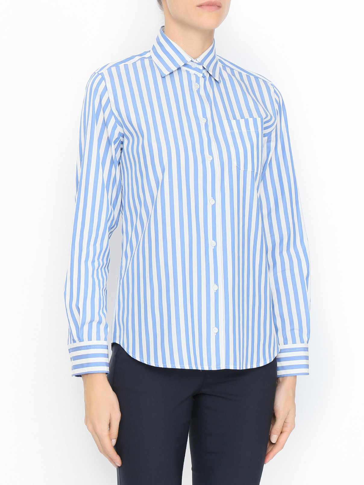 Рубашка из хлопка с узором Weekend Max Mara  –  МодельВерхНиз  – Цвет:  Синий