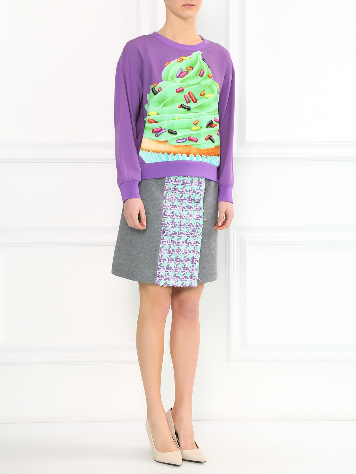 Блуза с принтом с длинным рукавом Moschino Boutique  –  Модель Общий вид  – Цвет:  Фиолетовый