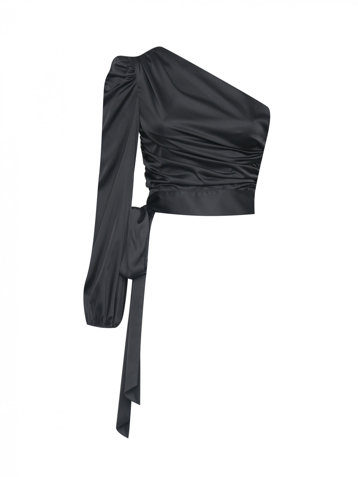 Однотонная блуза на одно плечо с драпировкой PINKO  –  Общий вид  – Цвет:  Черный