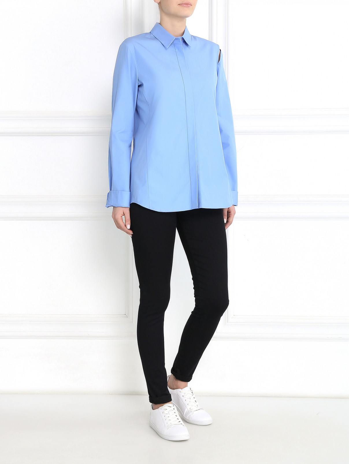 Блуза из хлопка с длинными рукавами Jil Sander  –  Модель Общий вид  – Цвет:  Синий