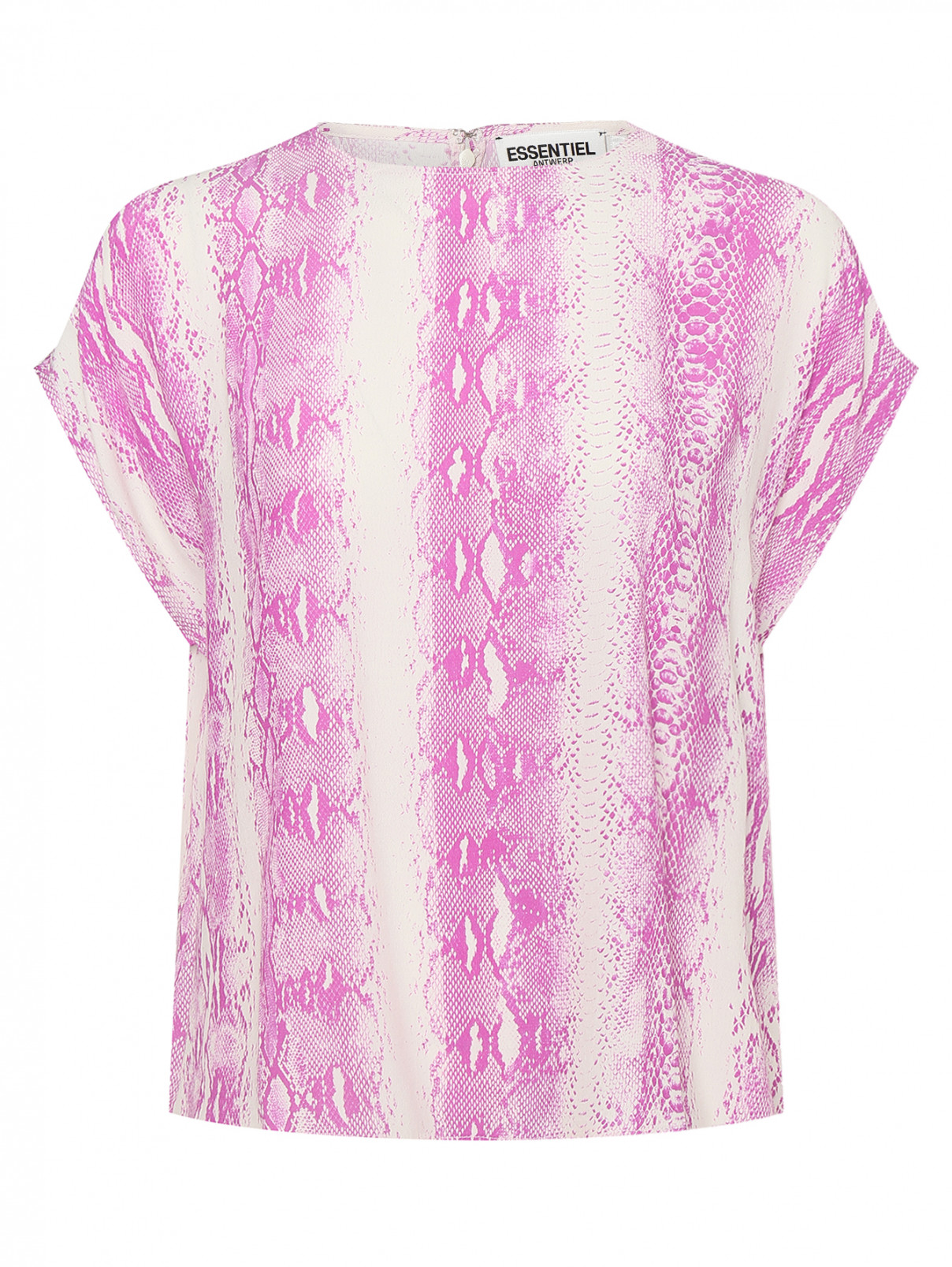 Блуза из вискозы с питоновым узором Essentiel Antwerp  –  Общий вид  – Цвет:  Розовый