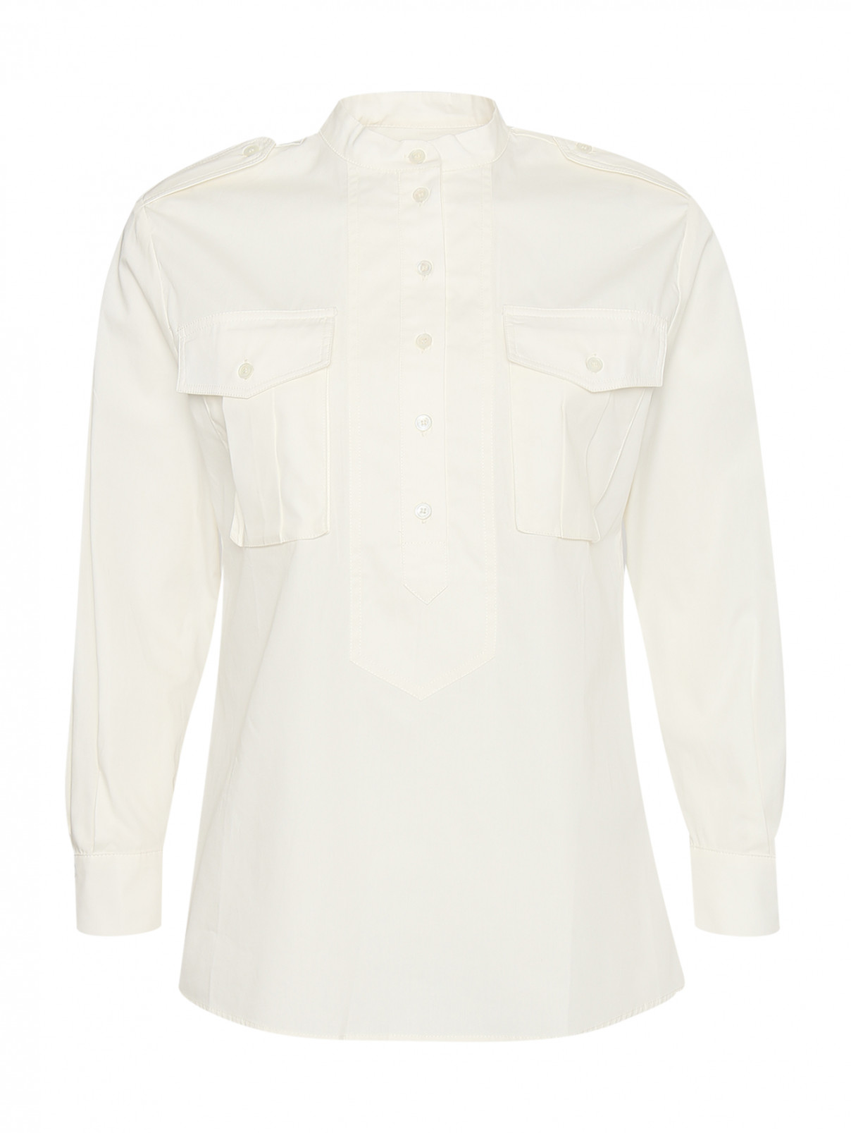 Блуза из хлопка с накладными карманами Max&Co  –  Общий вид  – Цвет:  Белый