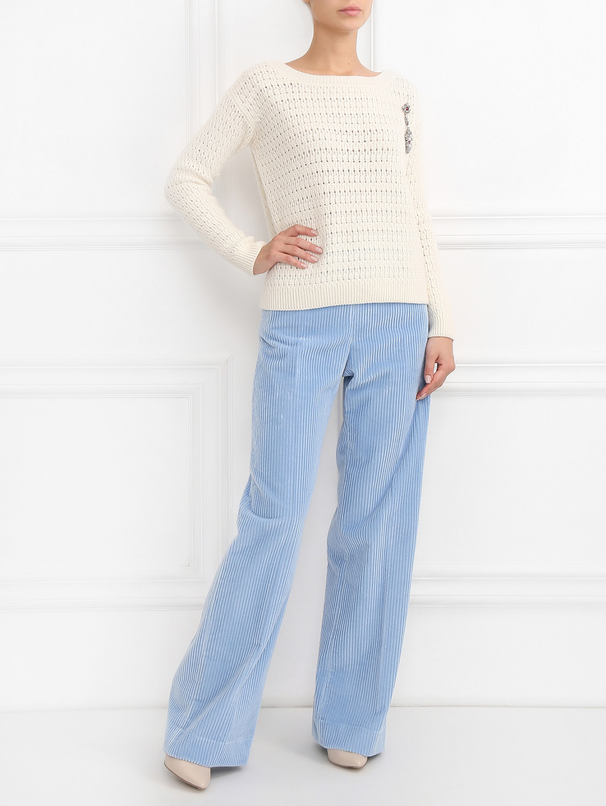 Вельветовые брюки прямого кроя Ermanno Scervino  –  Модель Общий вид  – Цвет:  Синий
