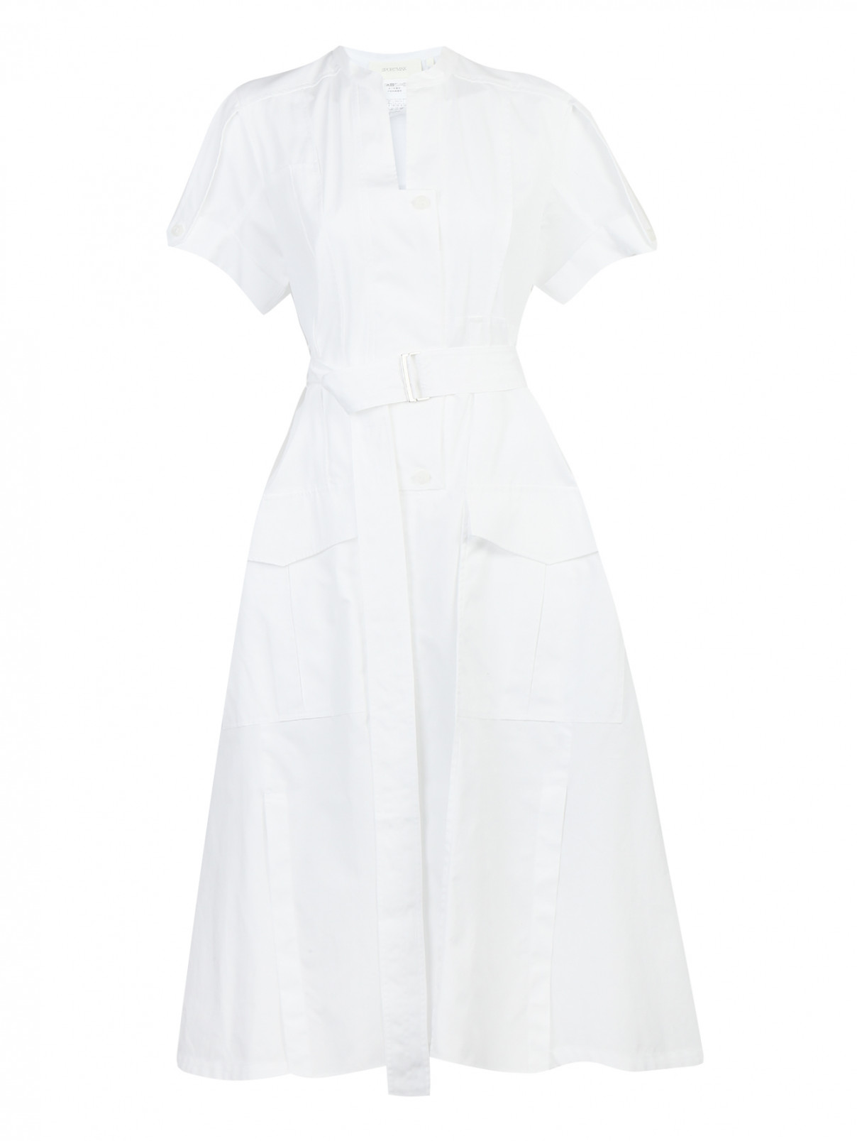 Платье-миди из хлопка с накладными карманами Sportmax  –  Общий вид  – Цвет:  Белый