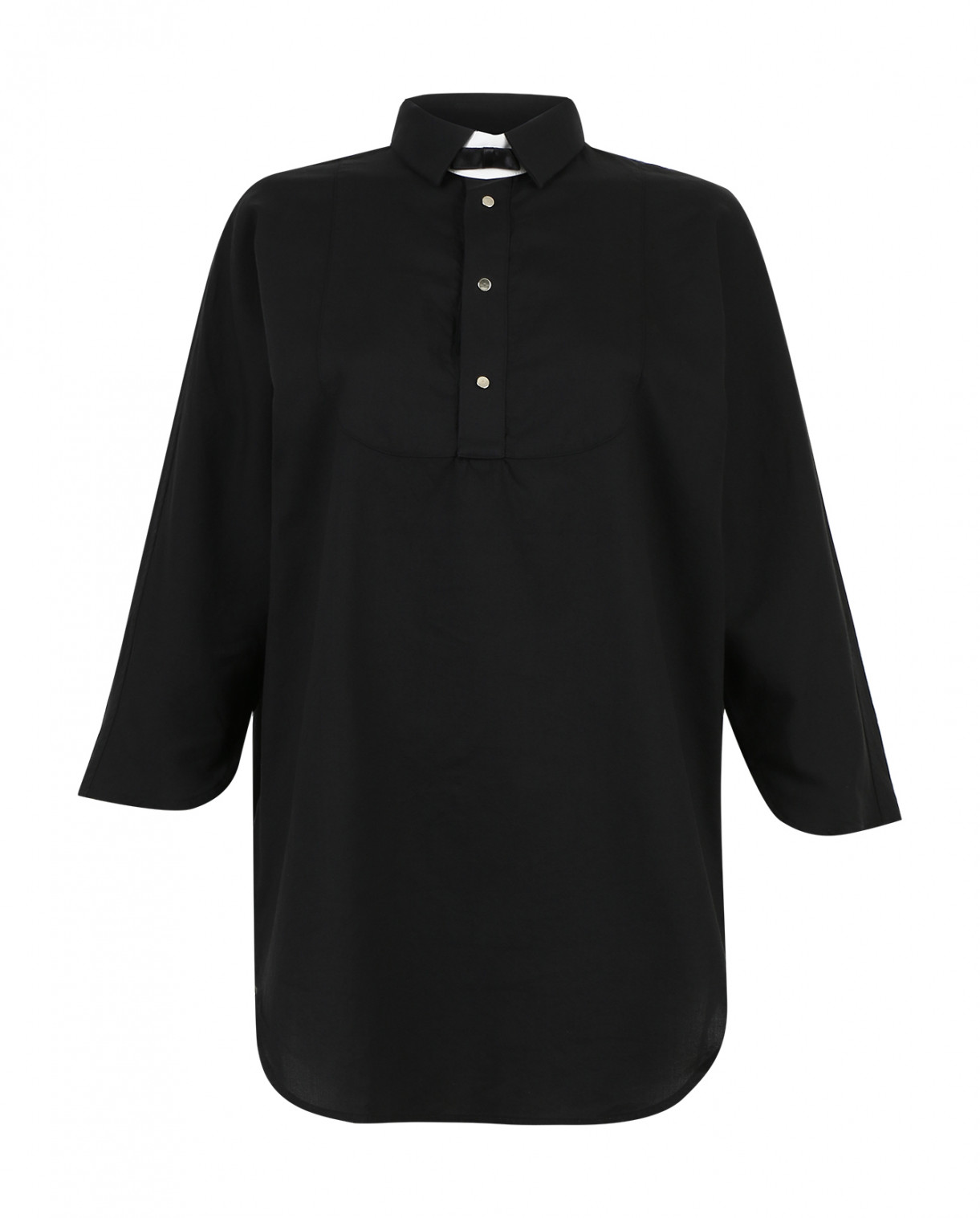 Удлиненная хлопковая рубашка свободного кроя Merсi  –  Общий вид  – Цвет:  Черный