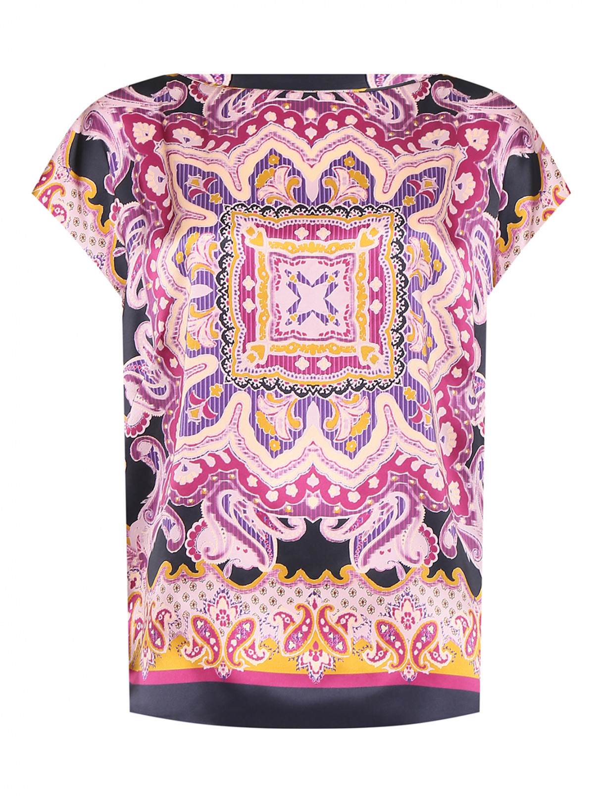 Блуза из шелка с коротким рукавом и узором Luisa Spagnoli  –  Общий вид  – Цвет:  Розовый