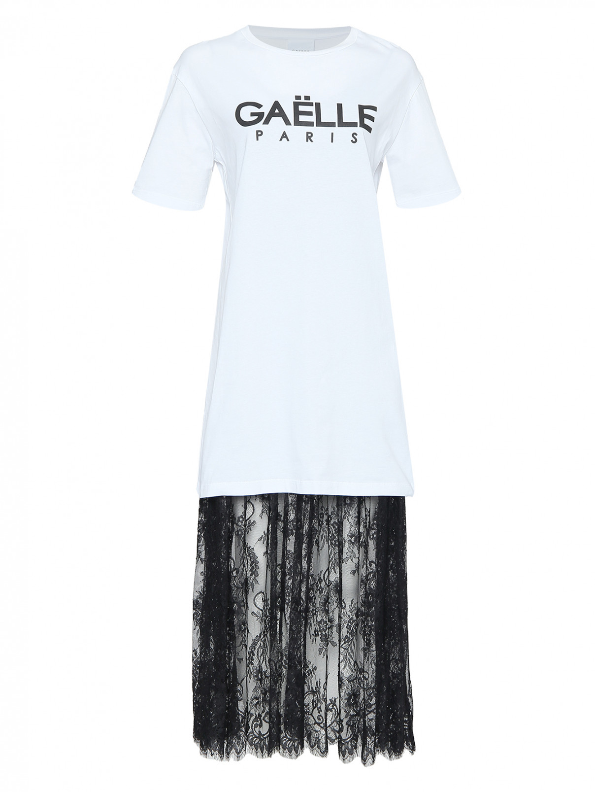 Комбинированное платье с принтом GAELLE PARIS  –  Общий вид  – Цвет:  Мультиколор