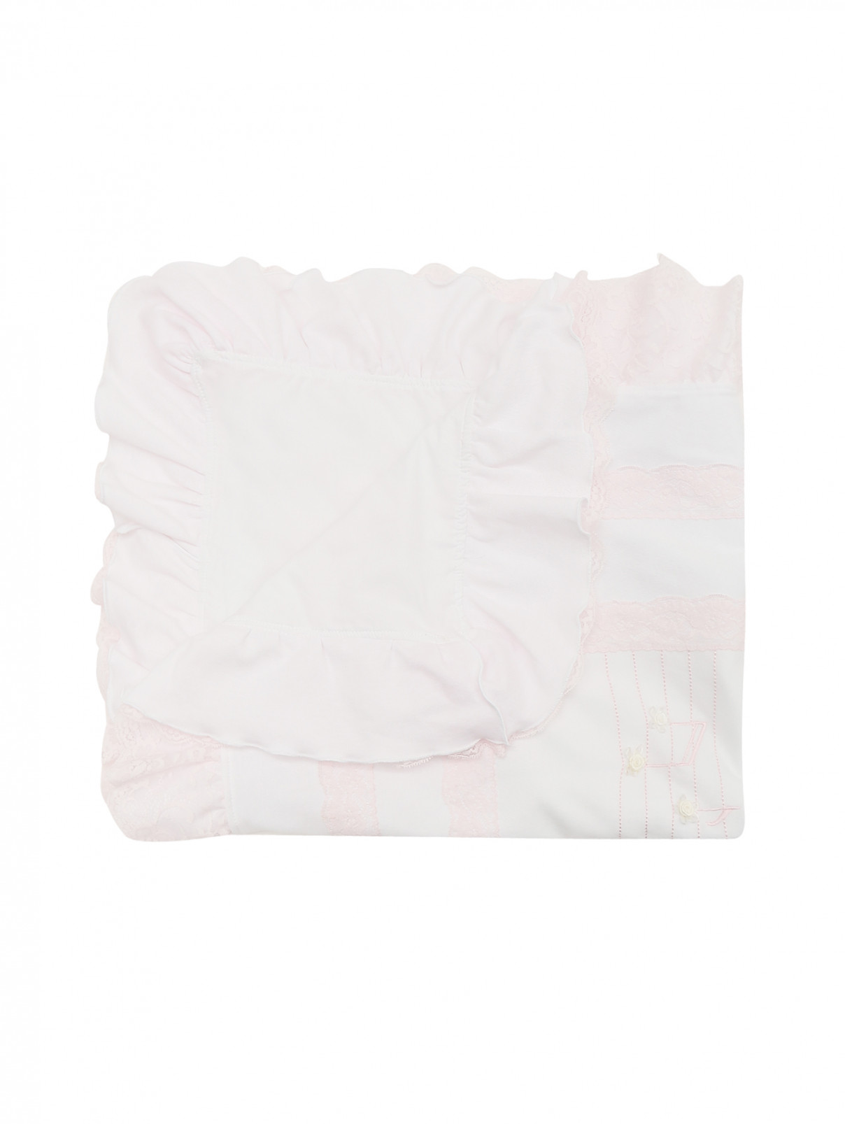 Плед хлопковый с кружевным декором Aletta  –  Общий вид  – Цвет:  Белый
