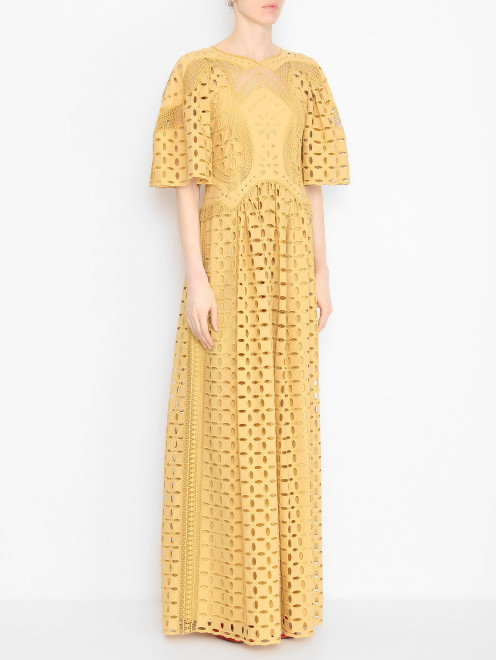 Платье-макси из смешанного хлопка с вышивкой Alberta Ferretti - МодельВерхНиз