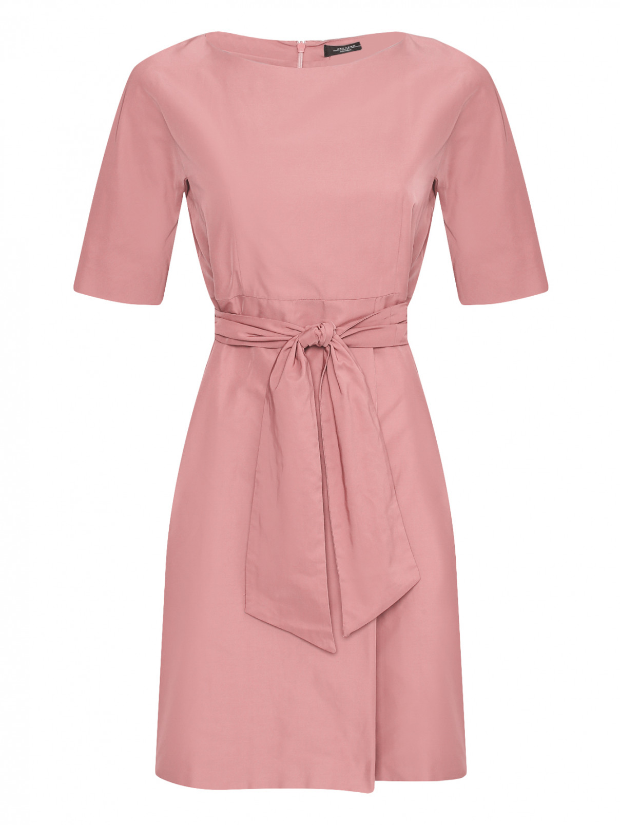 Платье из смешанного хлопка с поясом Weekend Max Mara  –  Общий вид  – Цвет:  Розовый