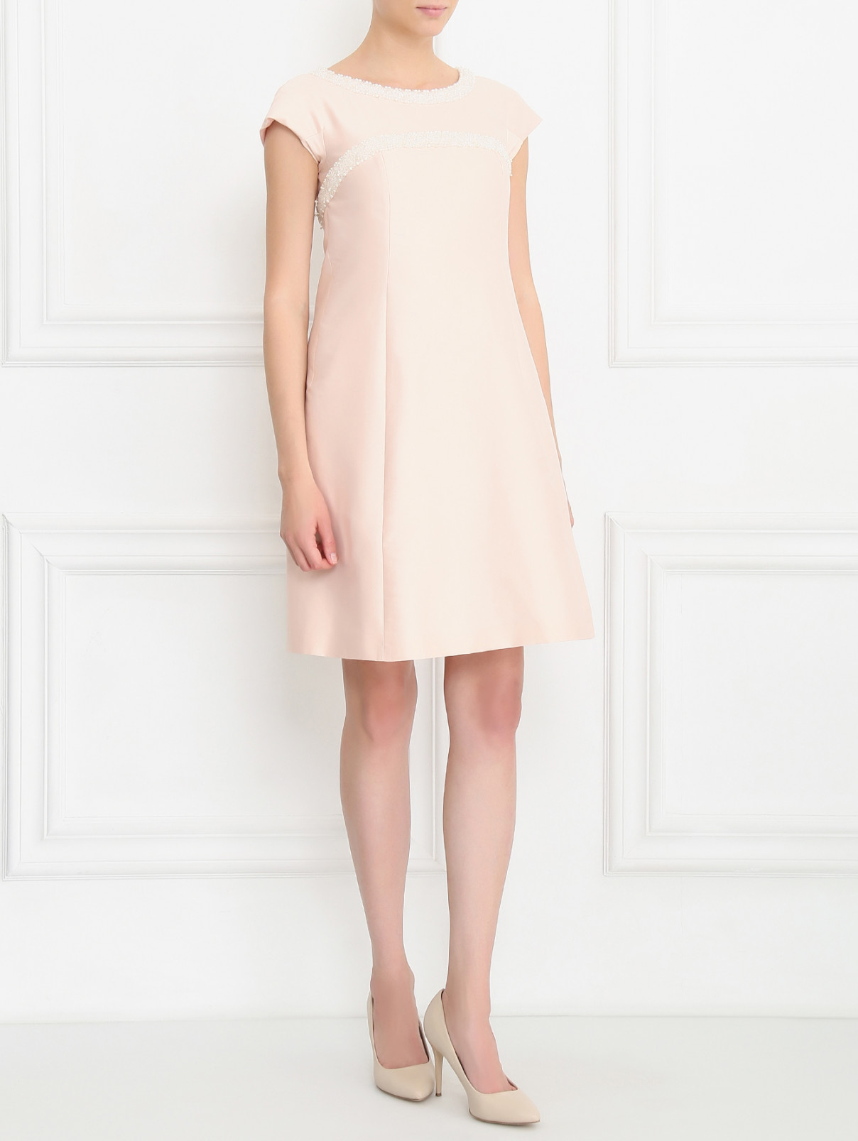 Платье-мини декорированное бусинами Weekend Max Mara  –  Модель Общий вид  – Цвет:  Розовый
