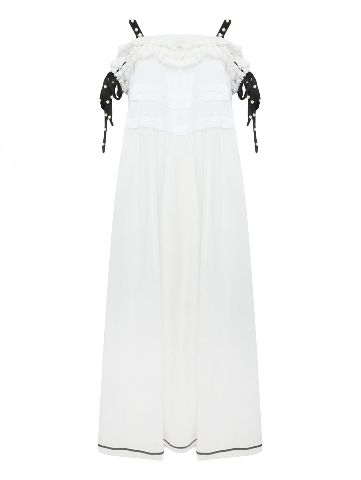 Платье из  хлопка с декором Philosophy di Lorenzo Serafini  –  Общий вид  – Цвет:  Белый