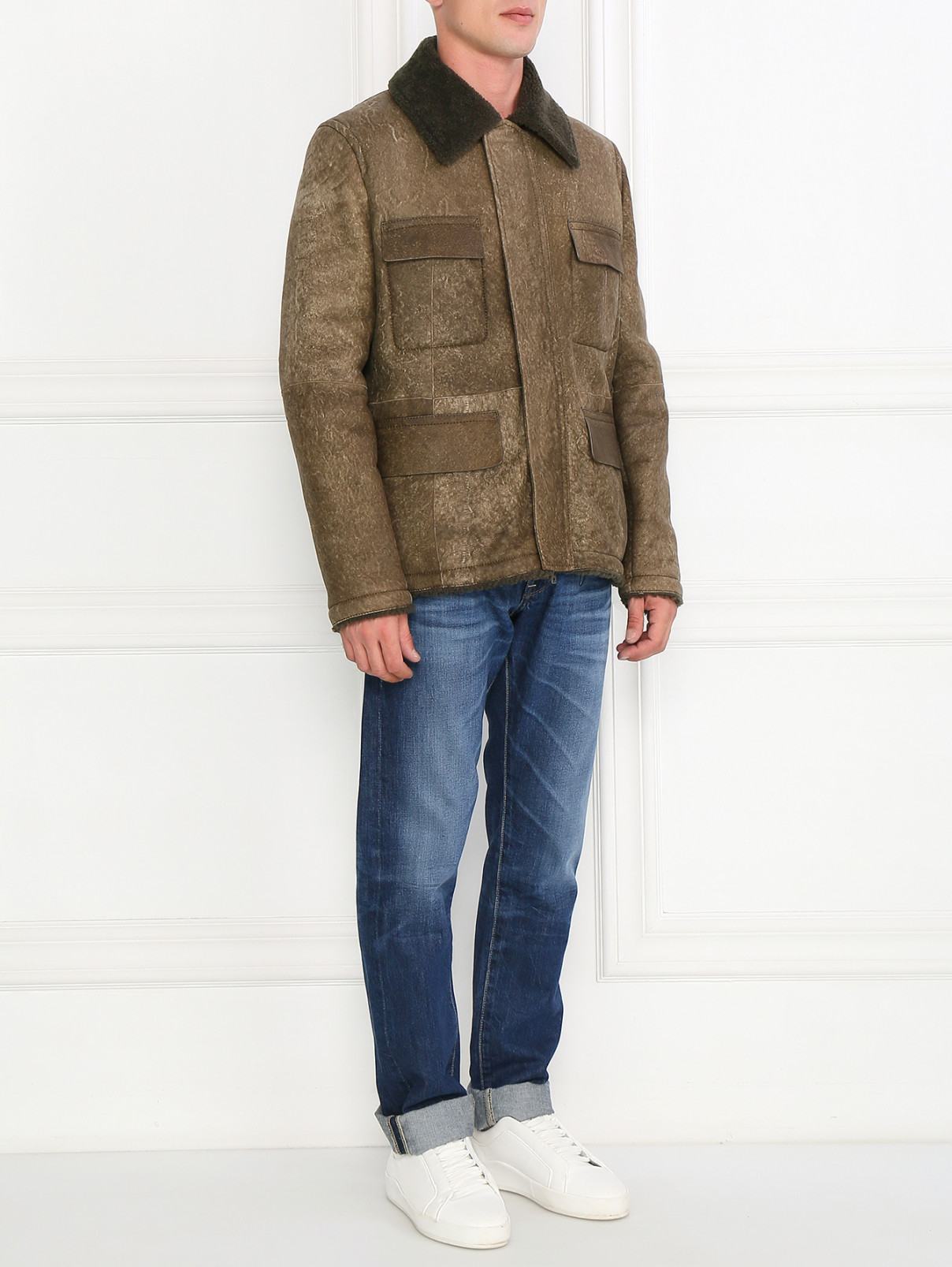 Куртка из кожи на молнии Jil Sander  –  Модель Общий вид  – Цвет:  Зеленый